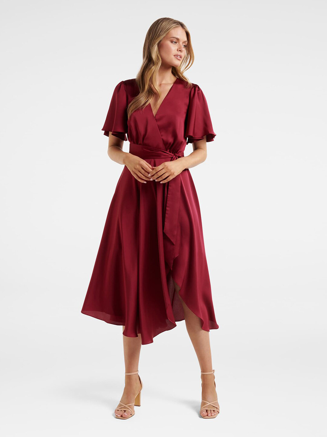Maroon Animal Print Sleeveless Satin Midi Dress