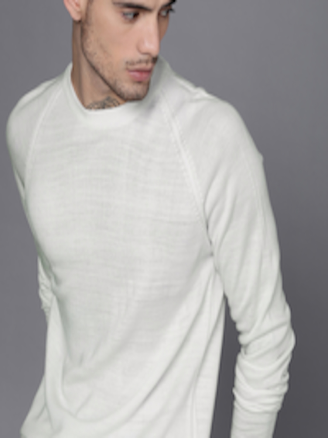Buy WROGN Men Cream Coloured Open Knit Pullover Sweater - Sweaters for ...