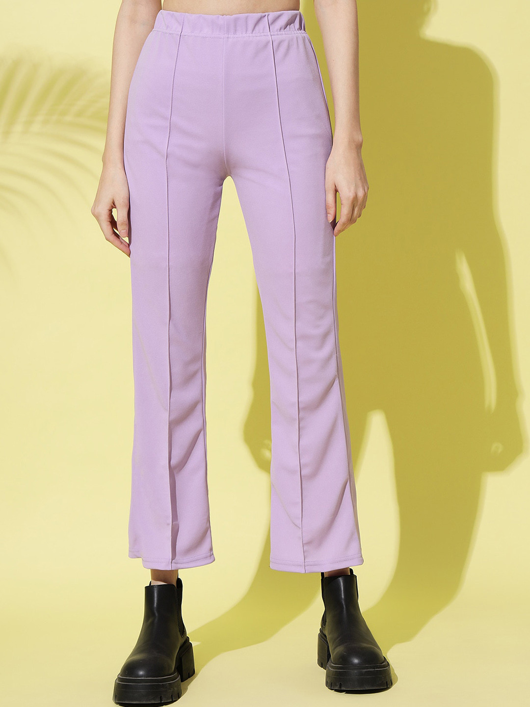 Women Lavender Warm Tweed Stretchable top With White Straight Fit Trousers