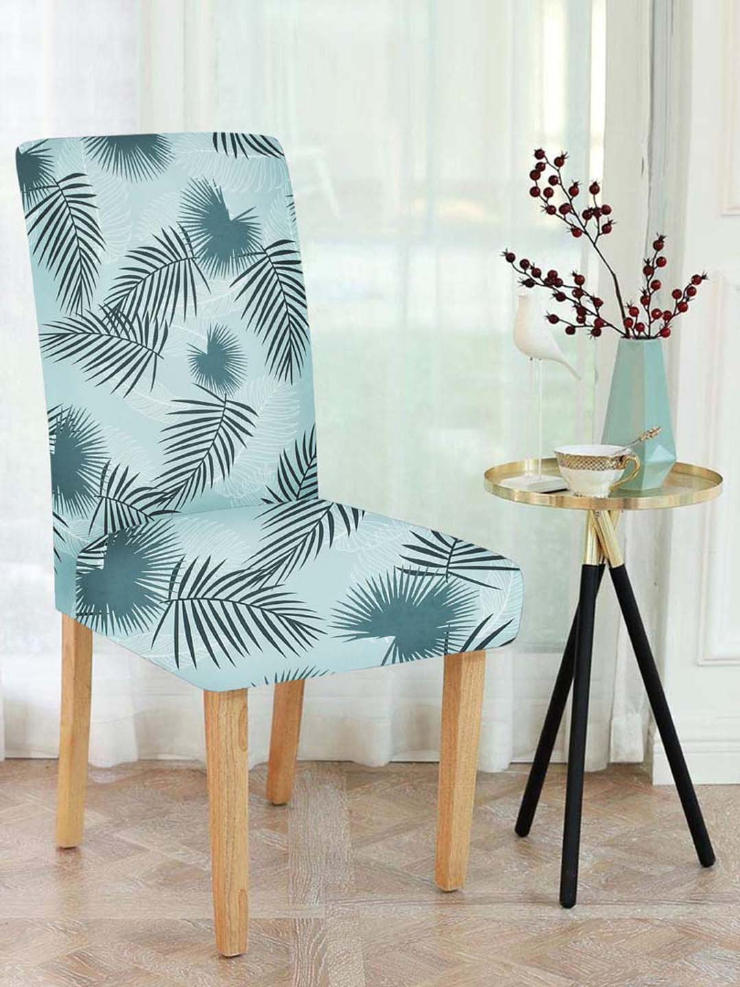 Buy Slushy Mushy Set Of 4 Blue Printed Chair Cover Chair Cover for