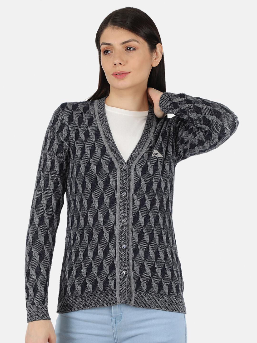 Buy Monte Carlo Women Navy Blue & Grey Cardigan Sweaters for Women