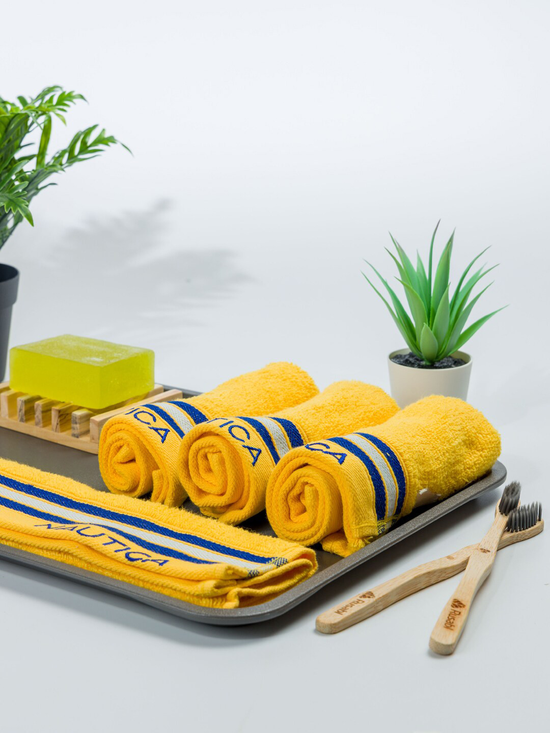 Buy Nautica Yellow Set Of 4 Solid Pure Cotton Face Towels Face Towels