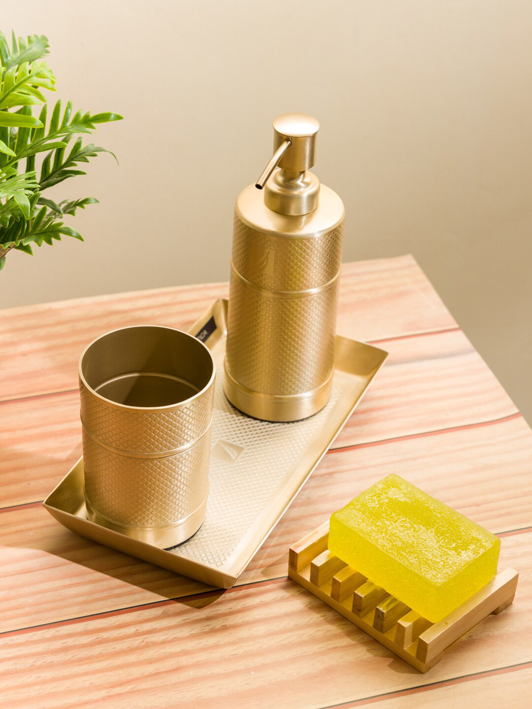 Buy Nautica Set Of 3 Gold Toned Textured Stainless Steel Bathroom