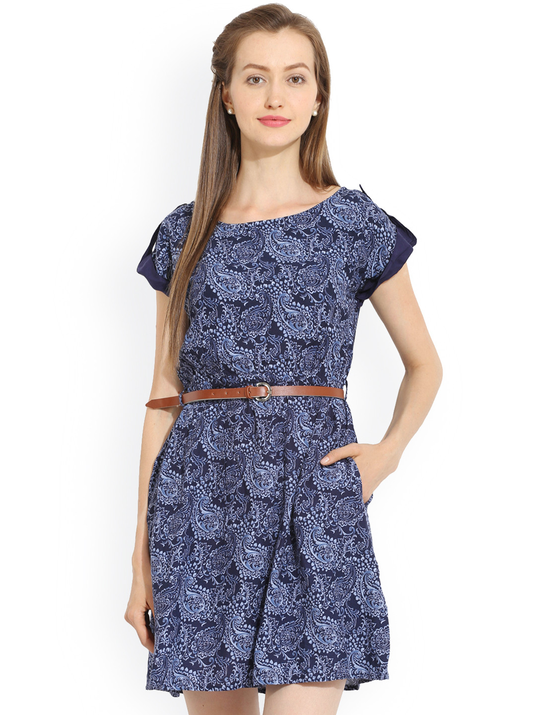 Buy Paprika Women Blue Printed Fit And Flare Dress Dresses for Women