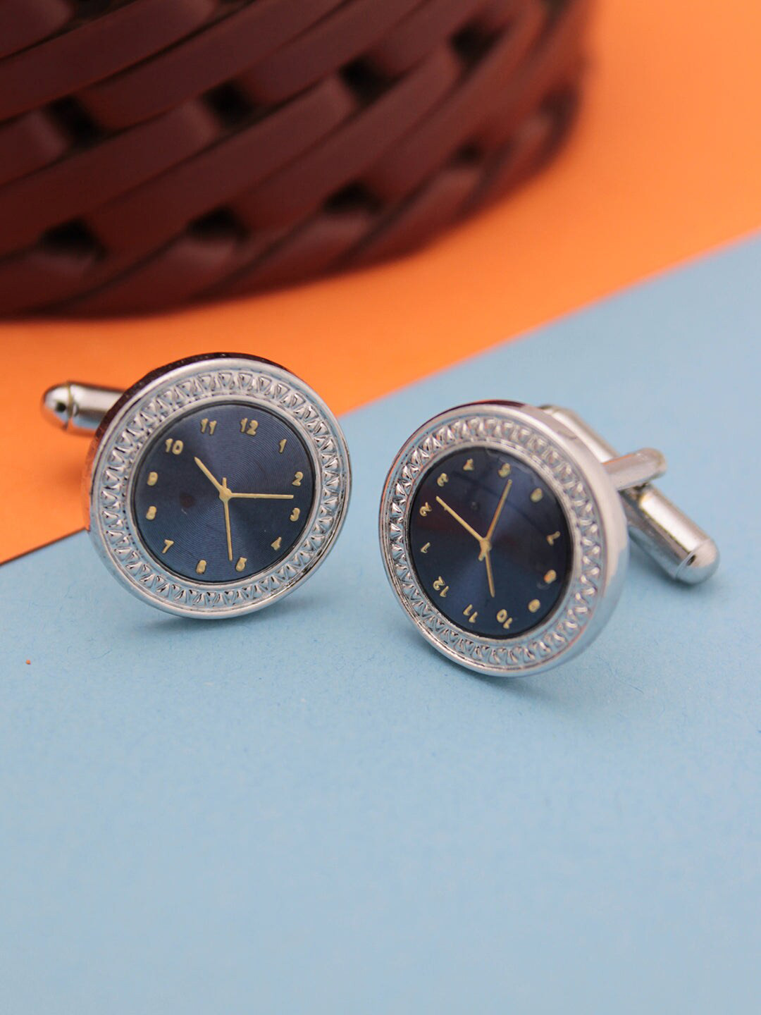 Buy Kavove Blue & Silver Toned Cufflink Cufflinks for Men 19558456