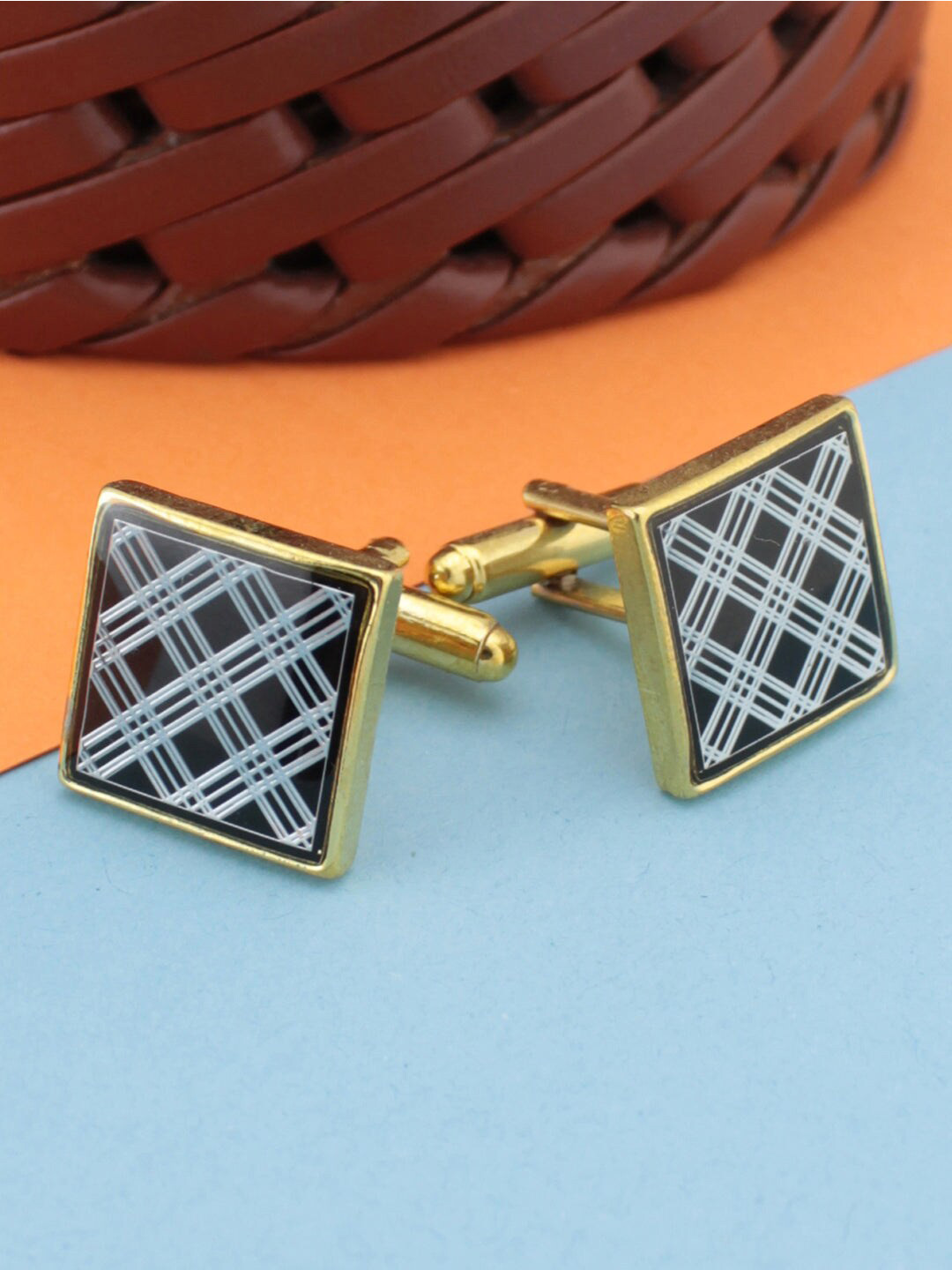 Buy Kavove Men Black & White The Check Hustle Cufflink Cufflinks for