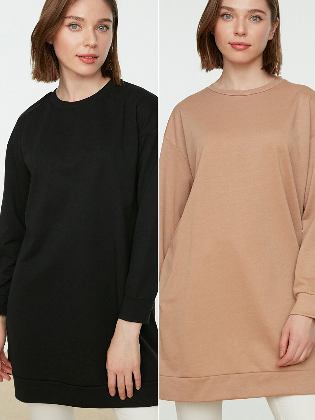 Trendyol Woman Black Thick Fleece Inside Oversized/Wide Fit With A Hooded Basic Knitted Sweatshirt TWOAW24SW00103.,Black L