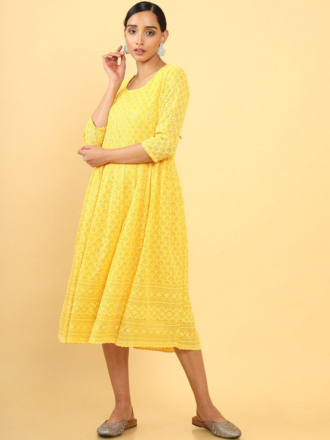 Pink One Shoulder Embroidered Georgette Midi Dress