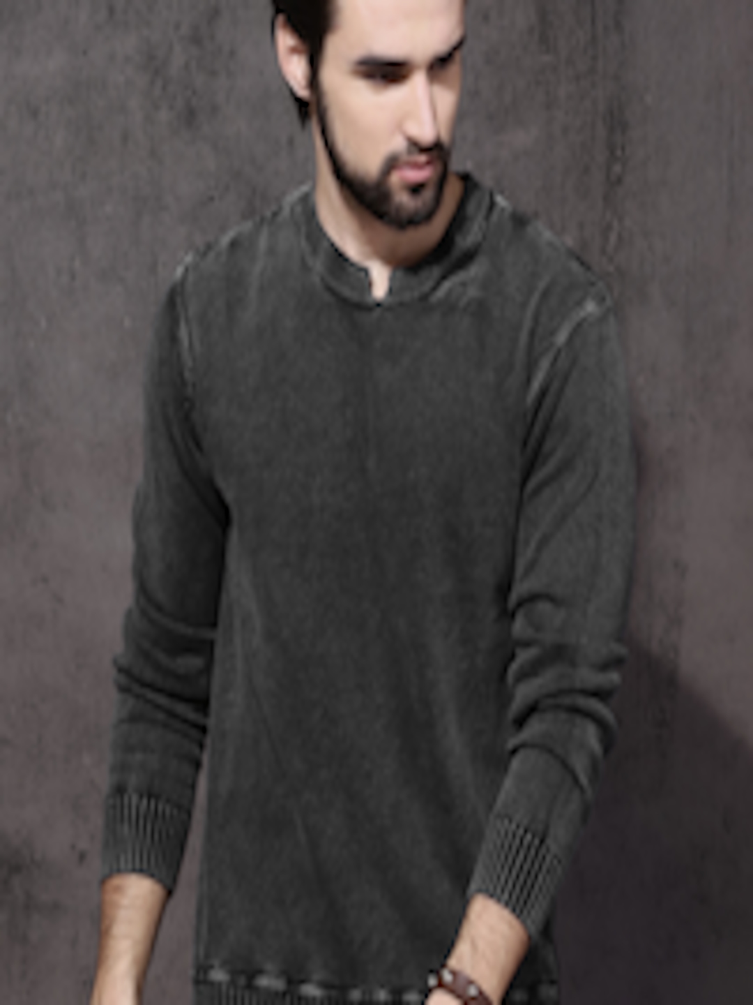 Buy Roadster Men Charcoal Grey Solid Pullover - Sweaters for Men ...