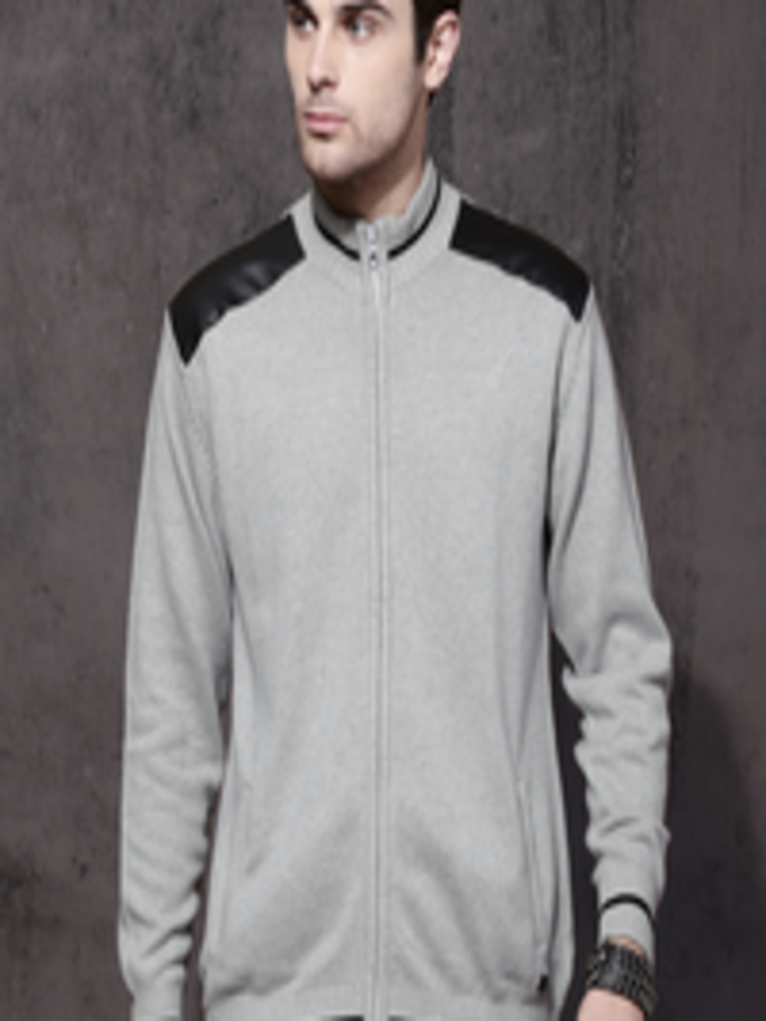 Buy Roadster Men Grey Melange Solid Front Open Sweater - Sweaters for ...