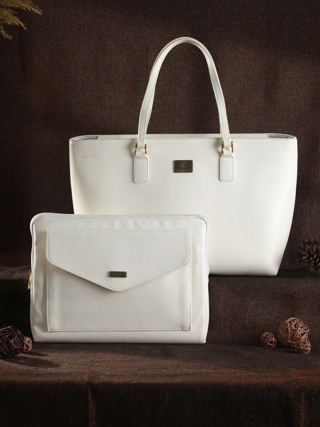 Buy Priyaasi White PU Oversized Shopper Tote Bag With Laptop Sleeve