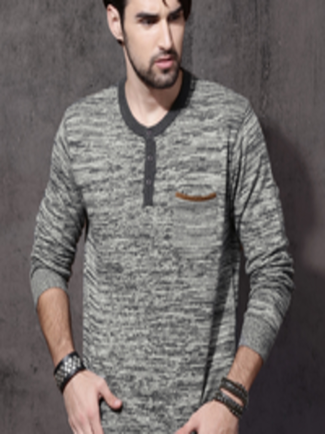 Buy Roadster Men Grey Self Design Pullover - Sweaters for Men 1956457 ...