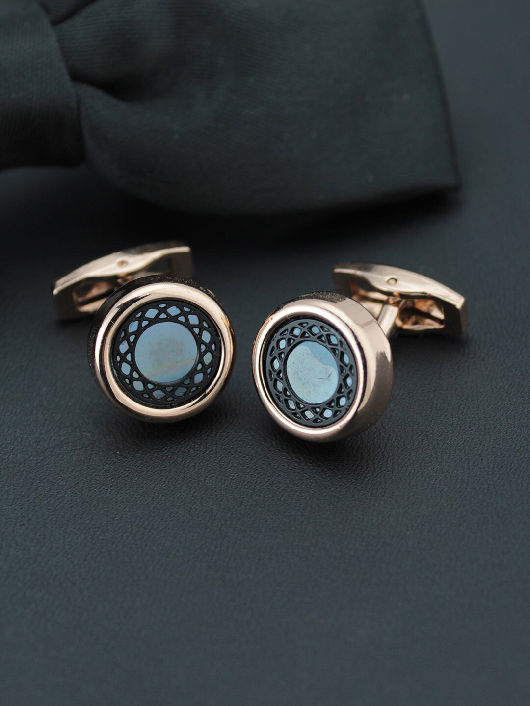 Buy Kavove Gold Toned & Black Textured Cufflink Cufflinks for Unisex