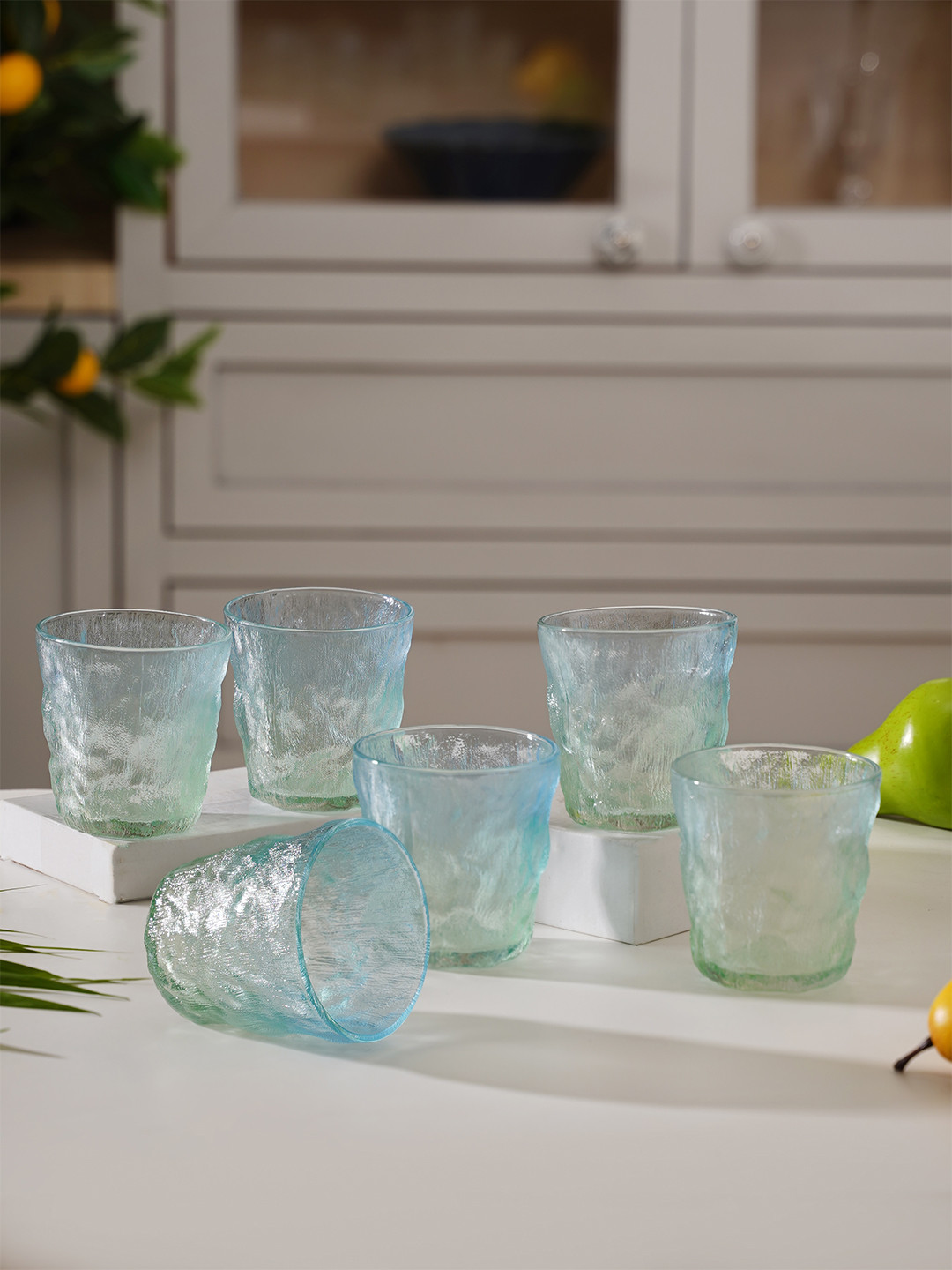 Buy Nestasia Blue & Green Set Of 6 Glass Bar And Drinkware Set 250 Ml