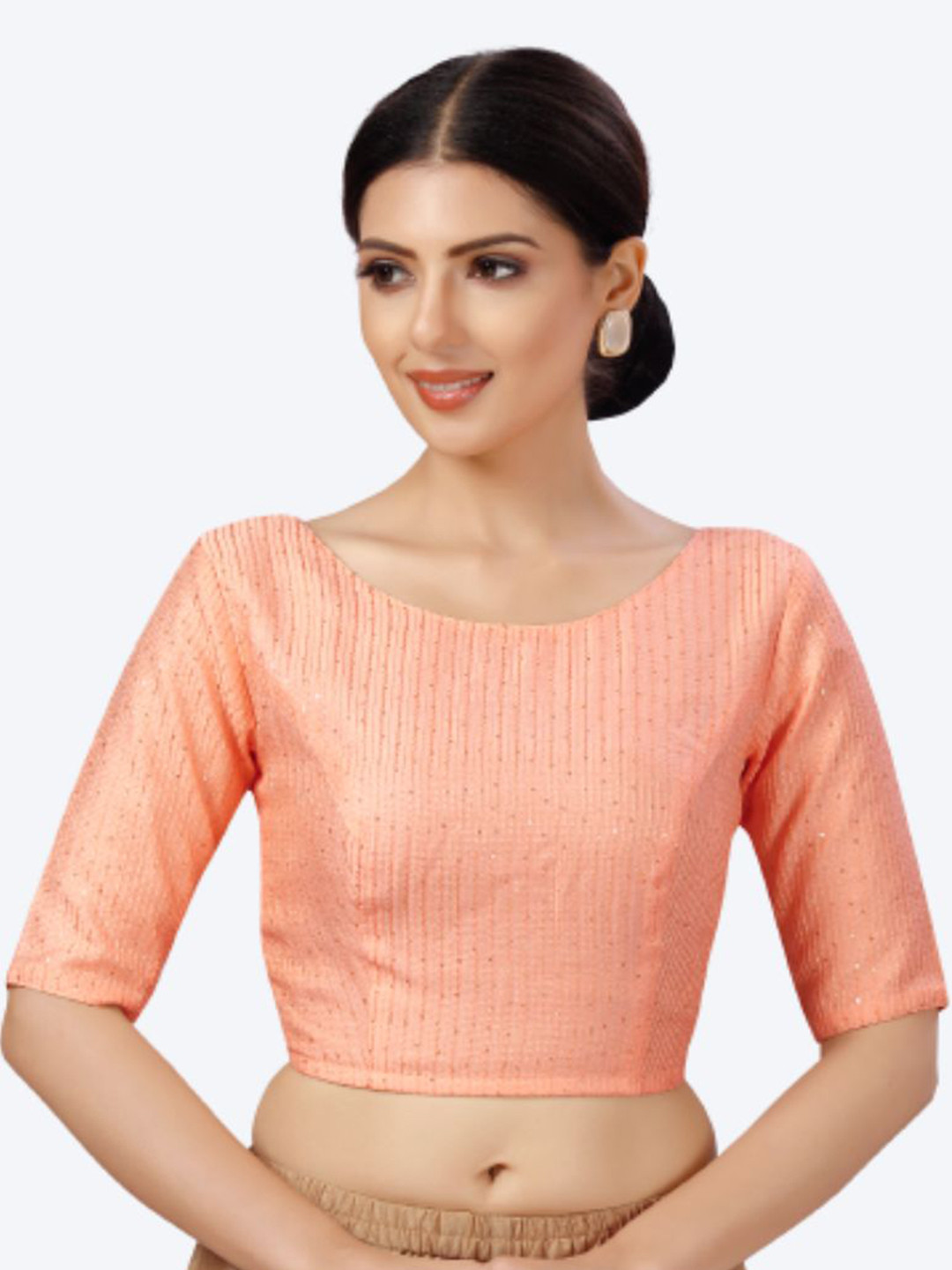 Buy Studio Shringaar Peach Colored Embroidered Saree Blouse Saree