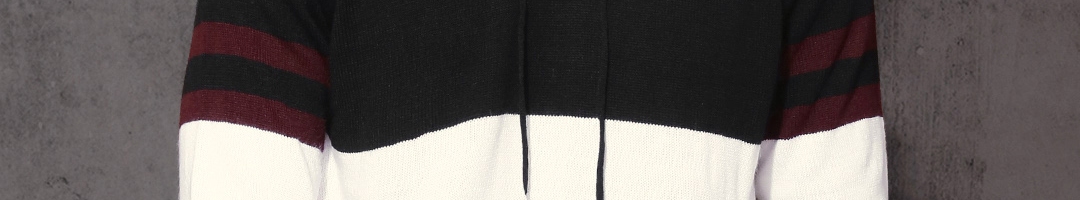 Buy Roadster Men Black & White Colourblocked Hooded Pullover - Sweaters ...