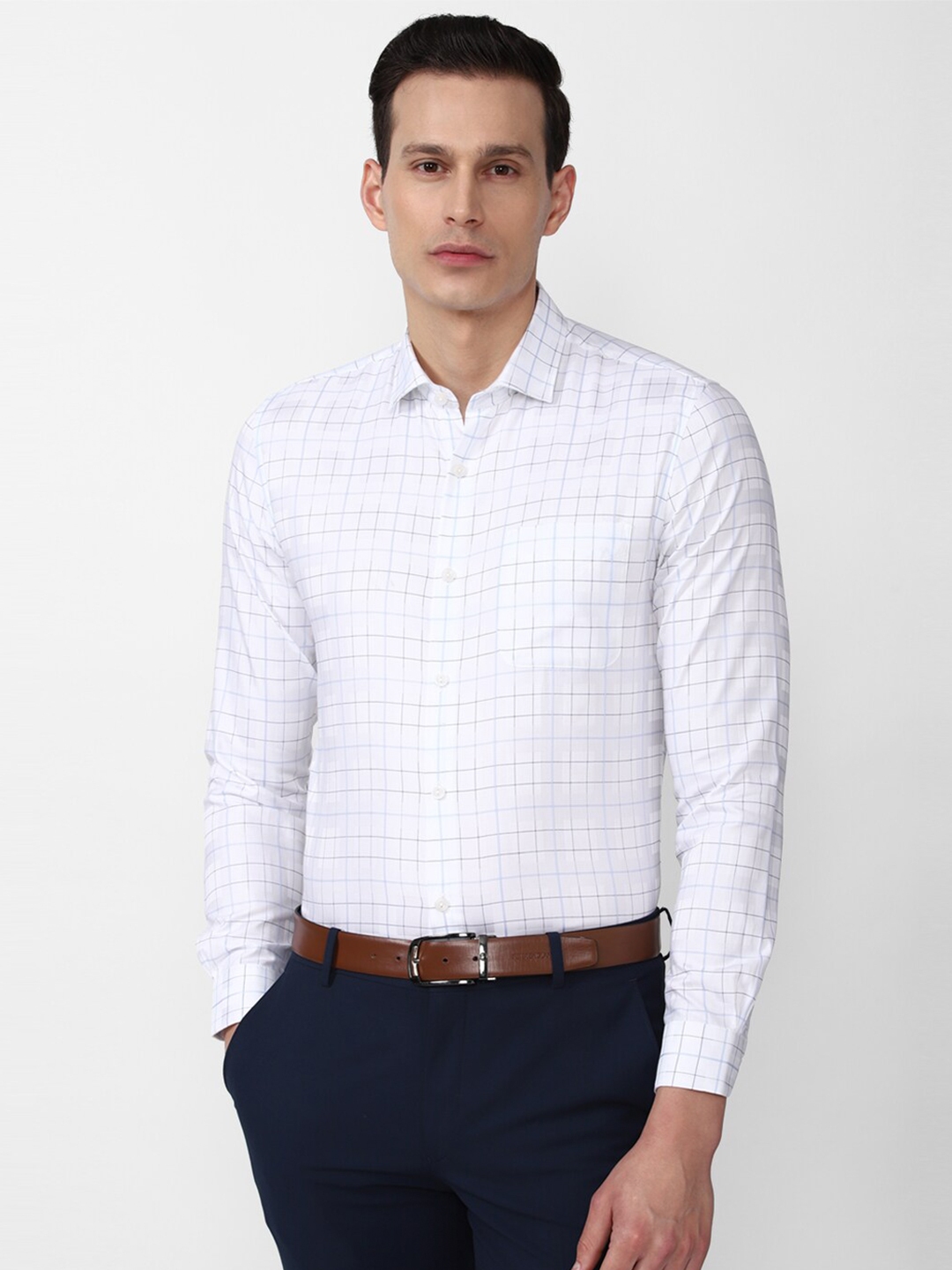 Buy Peter England Elite Men White Slim Fit Checked Formal Shirt ...