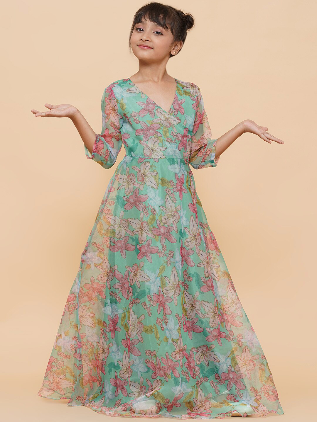 Buy Titliyan Girls Green Printed Floral Maxi Dress Dresses for Girls 19568894 Myntra