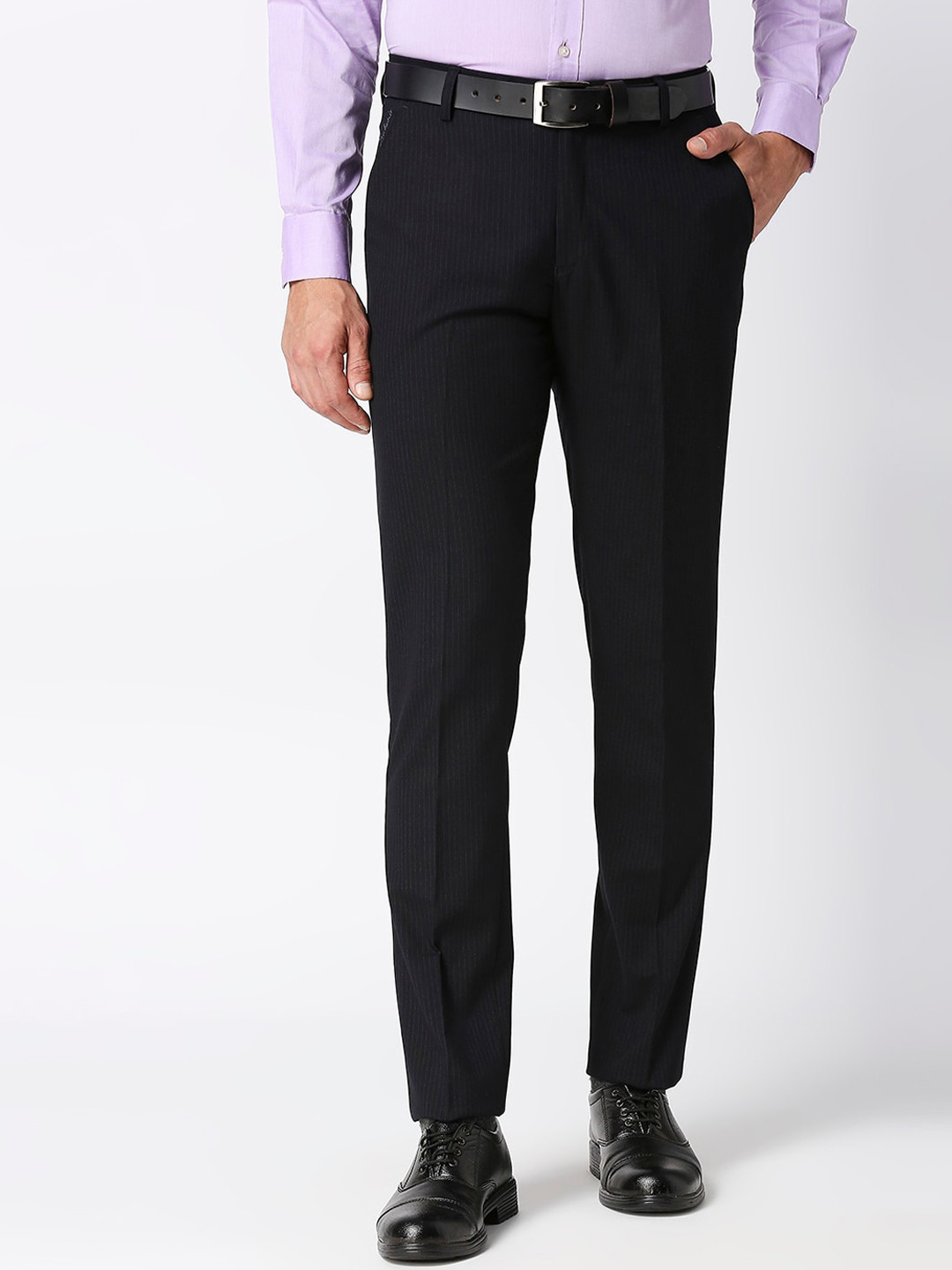 Buy Solemio Men Blue Tailored Easy Wash Formal Trousers - Trousers for ...