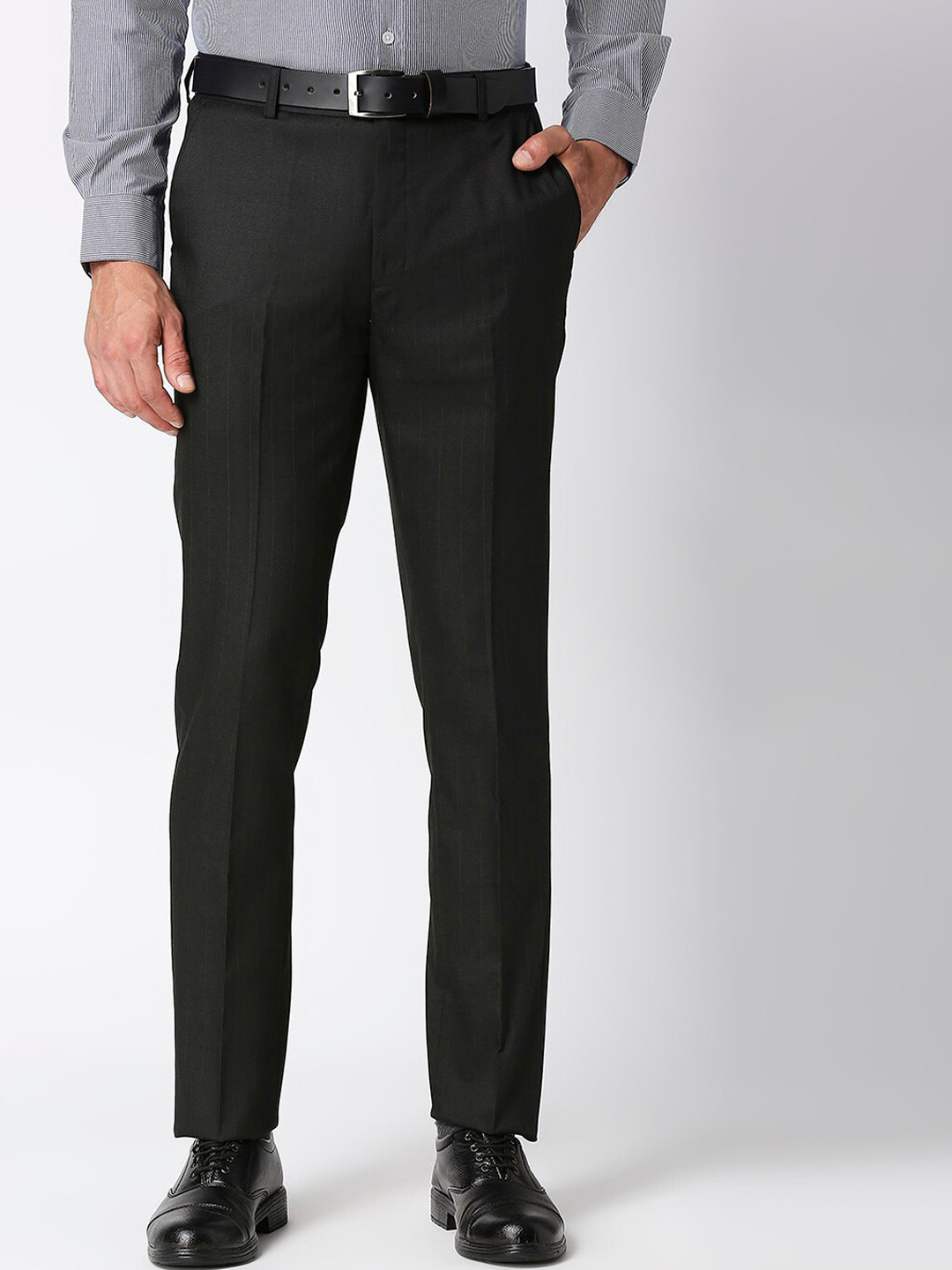 Buy Solemio Men Black Tailored Easy Wash Fit Formal Trosuer - Trousers ...