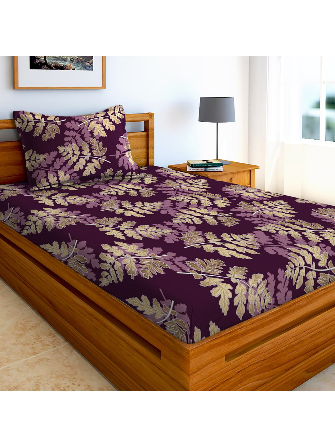 Buy AEROHAVEN Purple 210 TC Cotton 1 Single Bedsheet With 1 Pillow