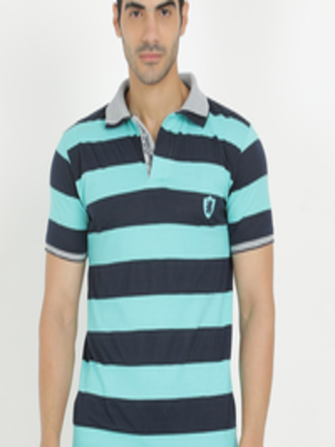 Buy V2 Value & Variety Men Blue Striped Polo Collar T Shirt - Tshirts ...