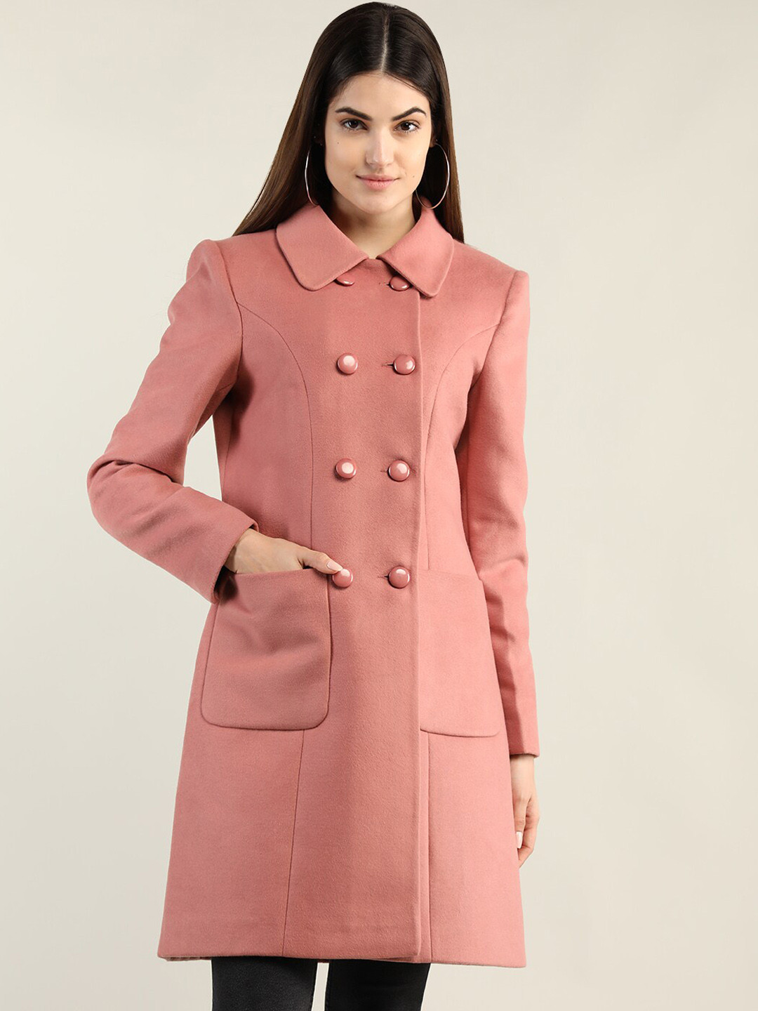 Buy Dlanxa Women Pink Solid Knee Length Trench Coat Coats for Women