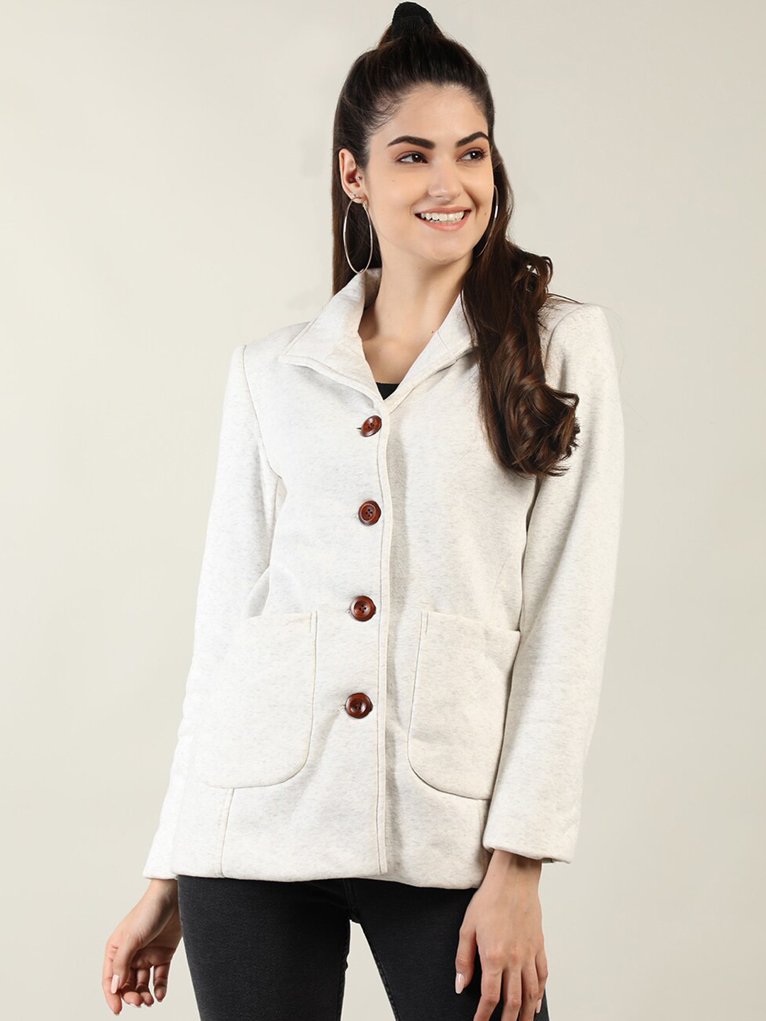 Buy Dlanxa Women White Solid Fleece Tailored Jacket Jackets for Women