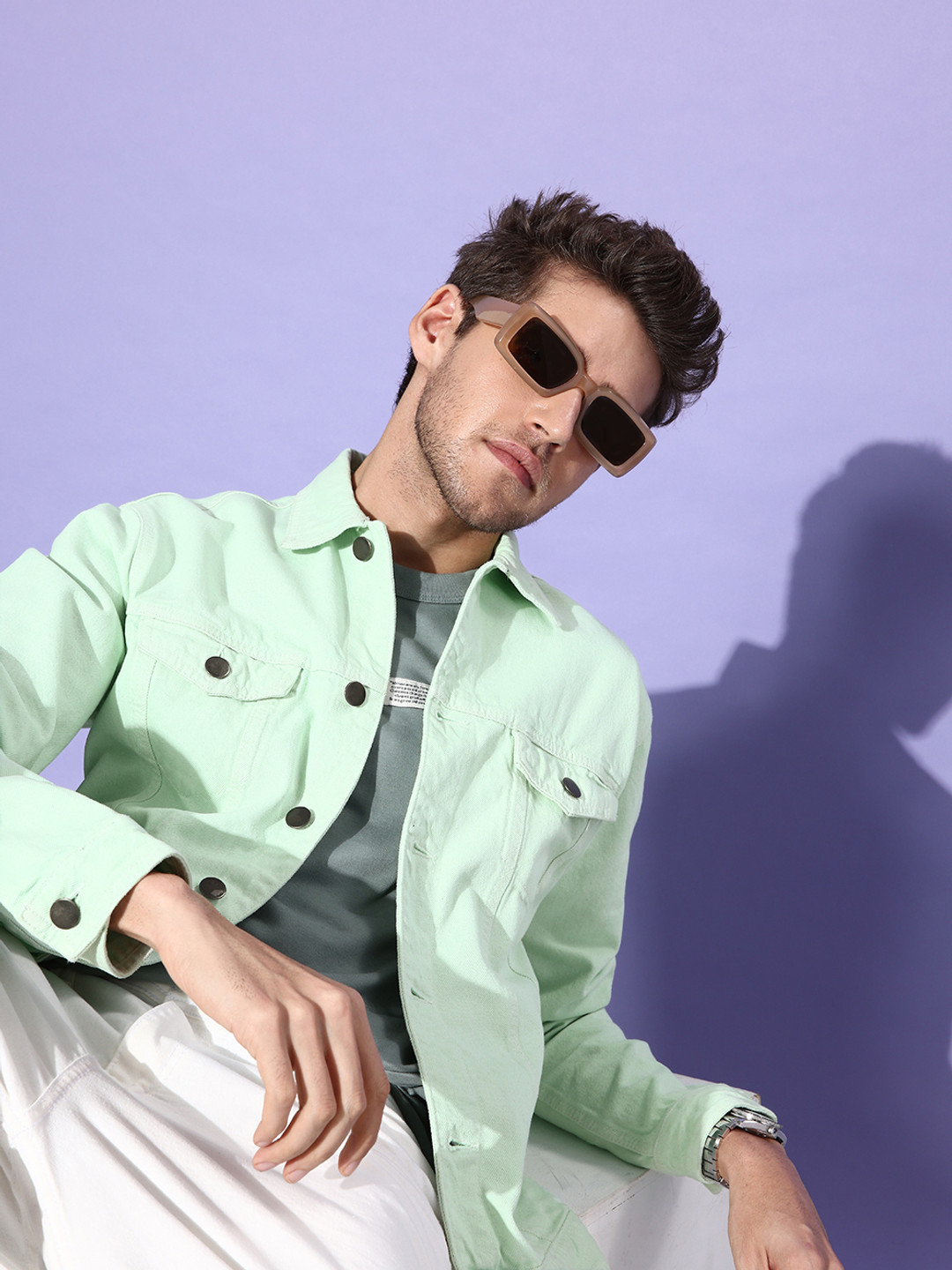 Buy WROGN Men Light Green Solid Pure Cotton Denim Jacket Jackets for