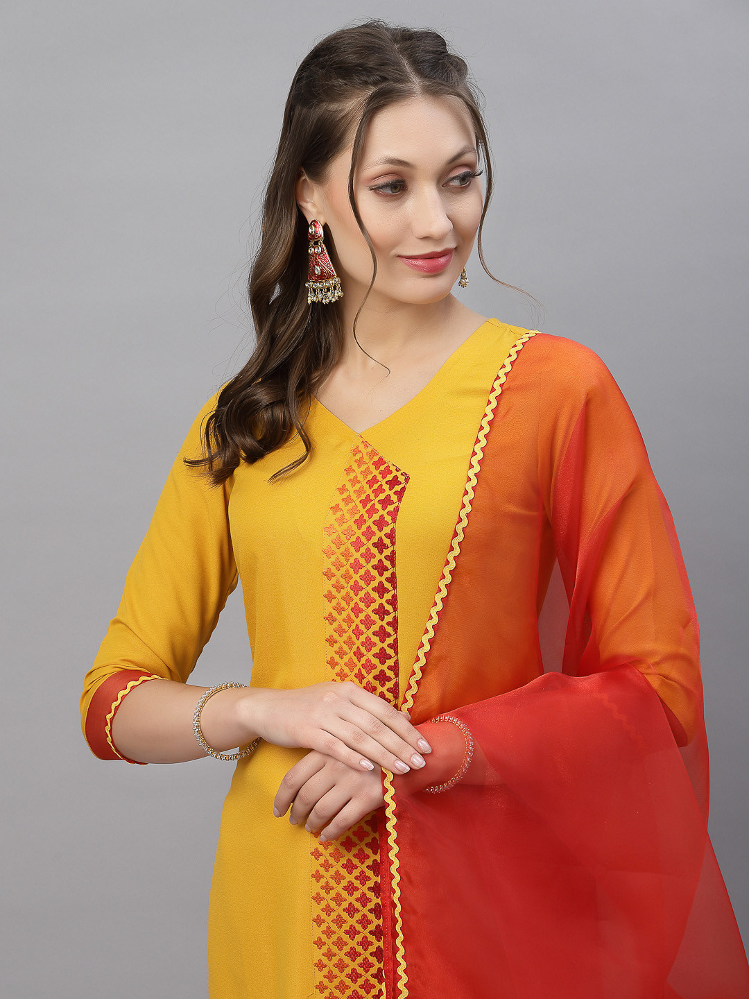 Mustard Yellow Kurta Set with Geometric Print main image 0