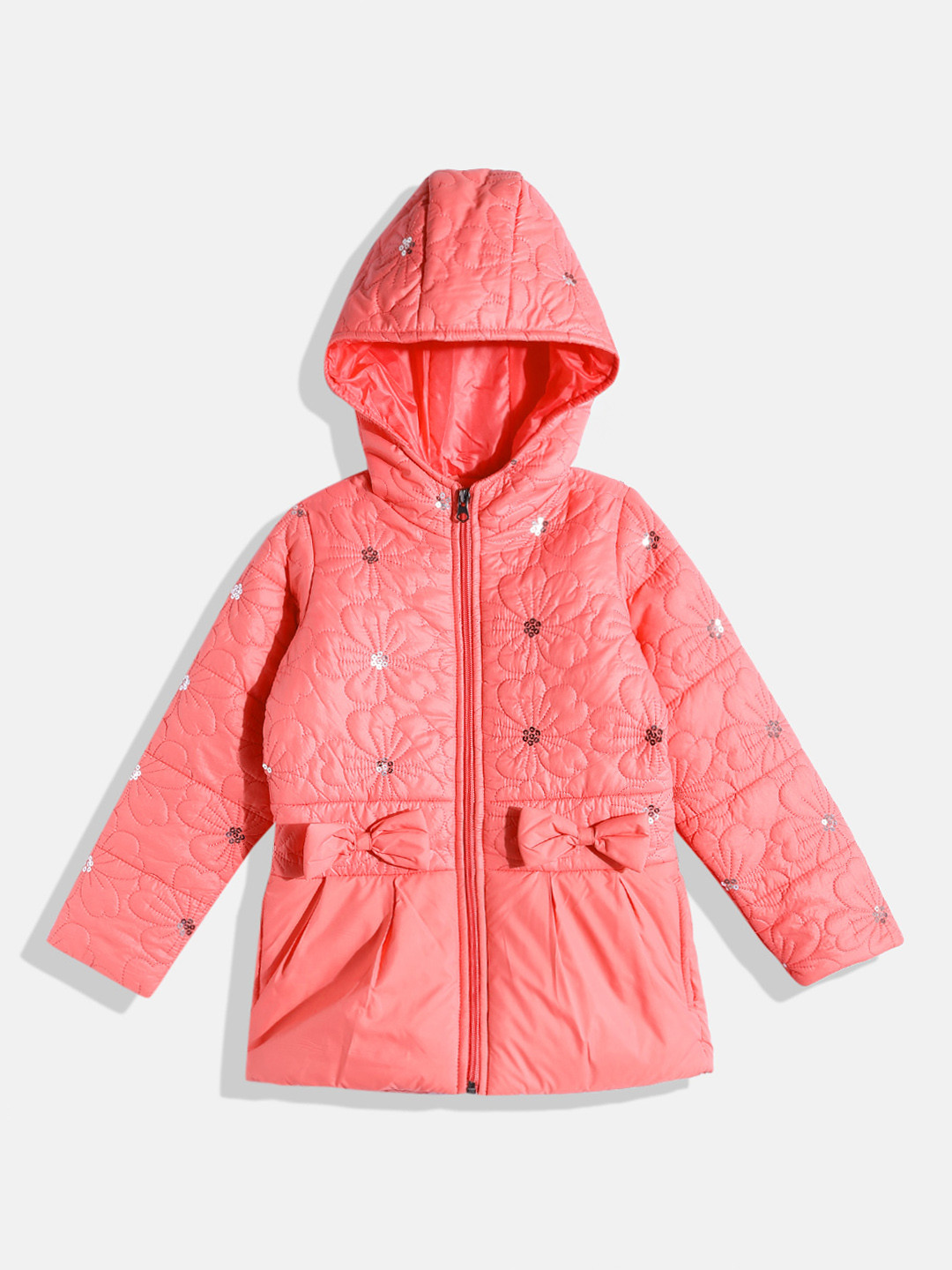 Buy White Snow Girls Coral Orange Sequined Puffer Jacket Jackets For buy-white-snow-girls-coral-orange-sequined-puffer-jacket-jackets-for