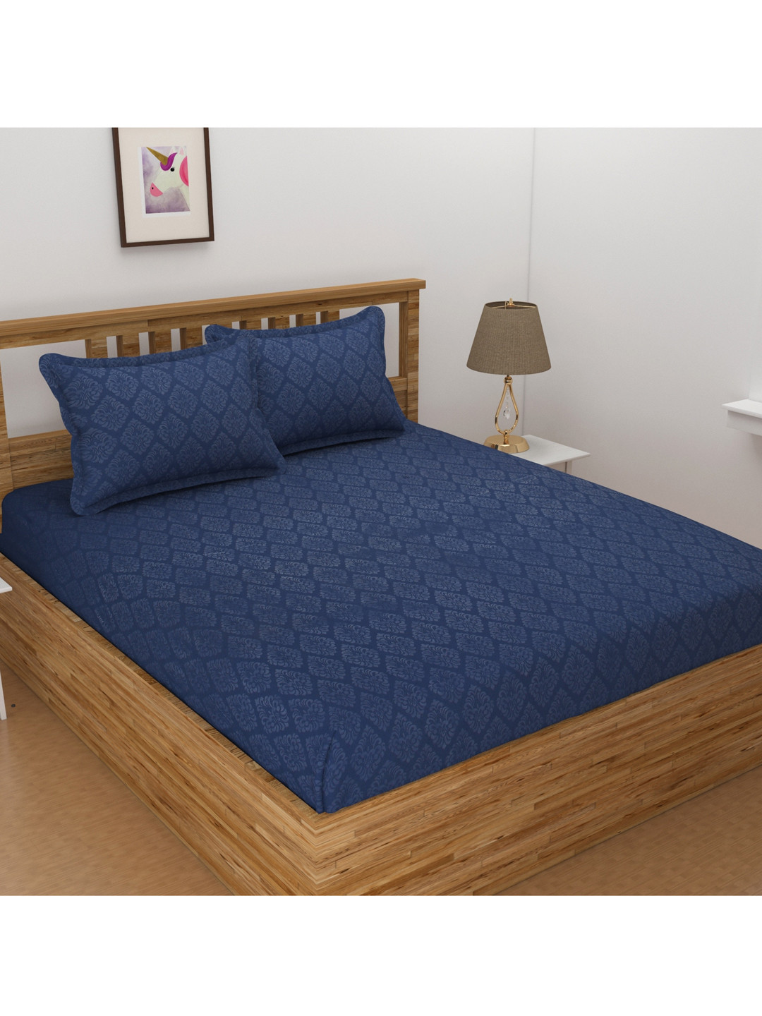 Buy BELVOSTUM Unisex Navy Blue Printed Double Sized Fitted 240 GSM