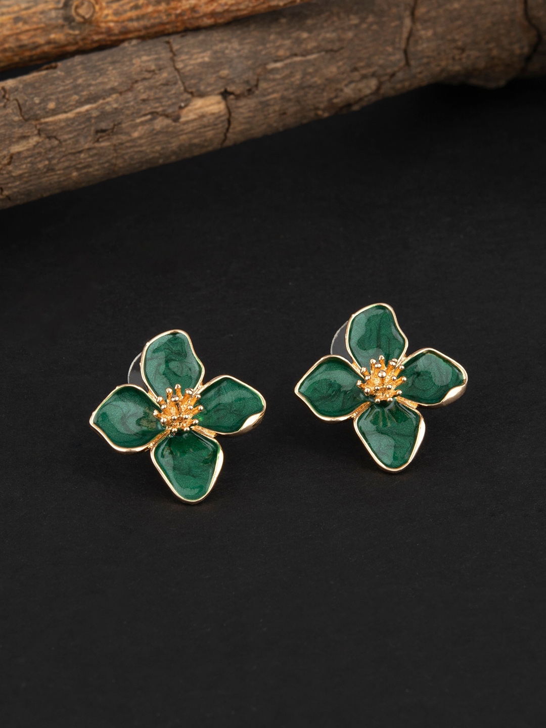 Buy E2O Women Green Gold Toned Contemporary Studs Earrings Earrings