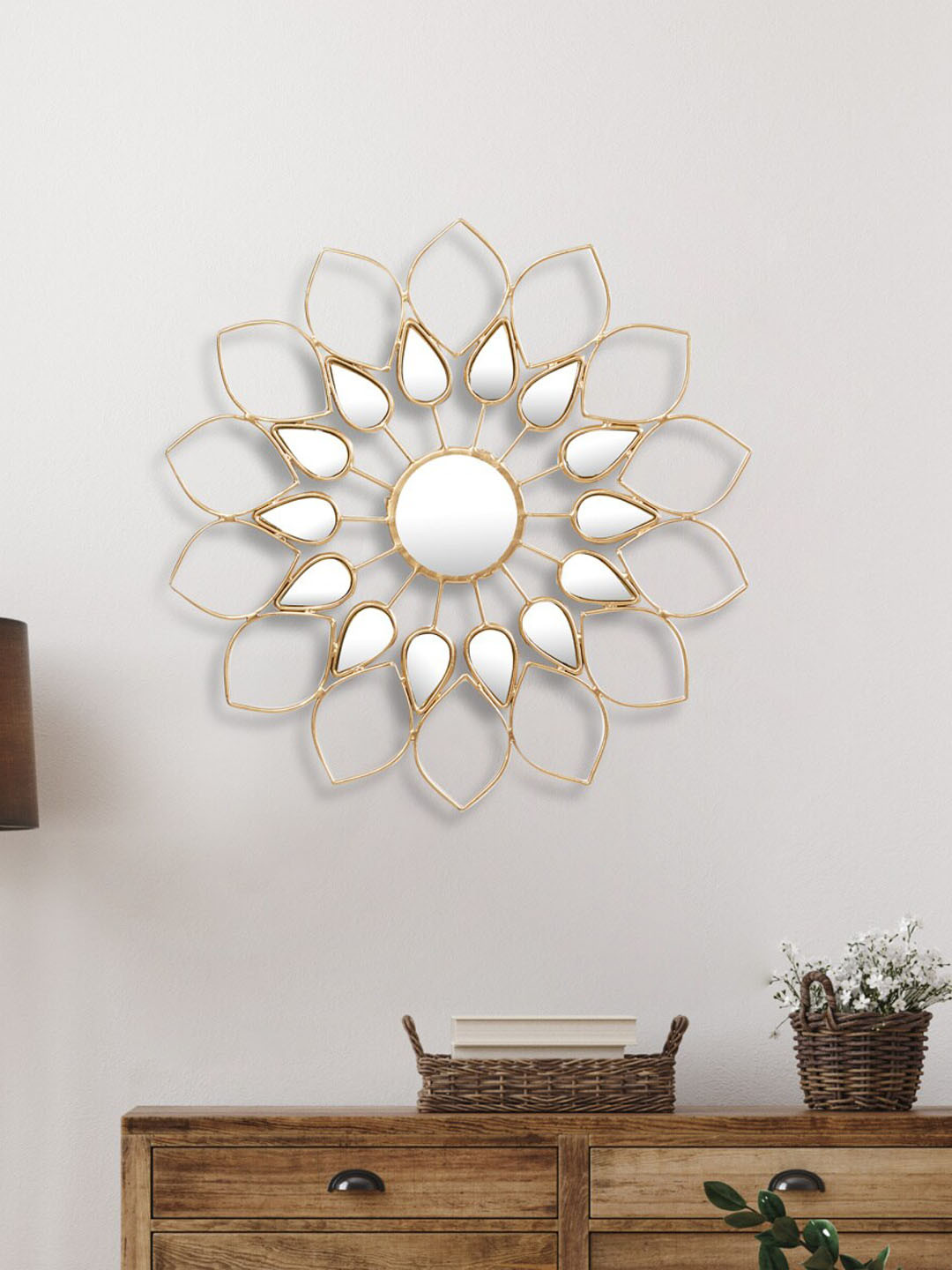 Buy Home Centre Gold Coloured Flower Shaped Mirror Wall Decor Wall