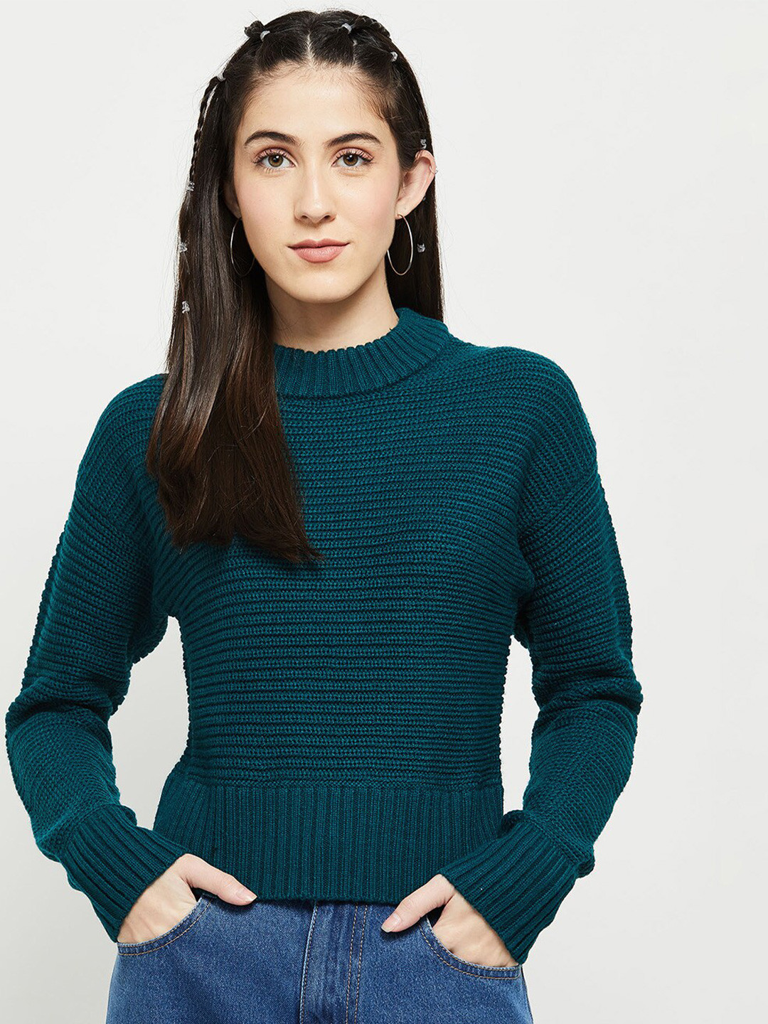 Buy Max Women Green Cable Knit Pullover Sweater Sweaters for Women