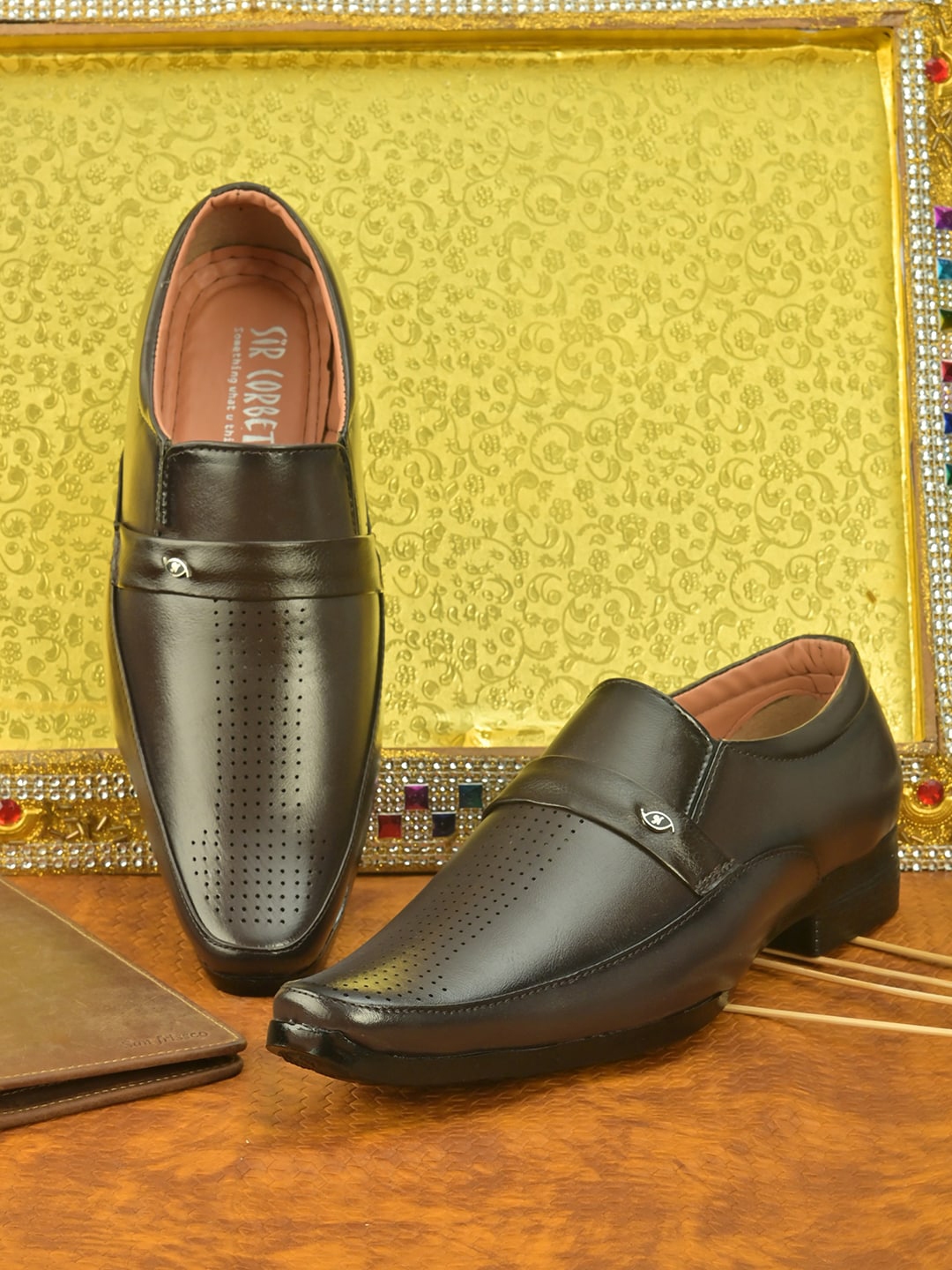 Buy Sir Corbett Men Brown Solid Formal Slip On Shoes - Formal Shoes for ...