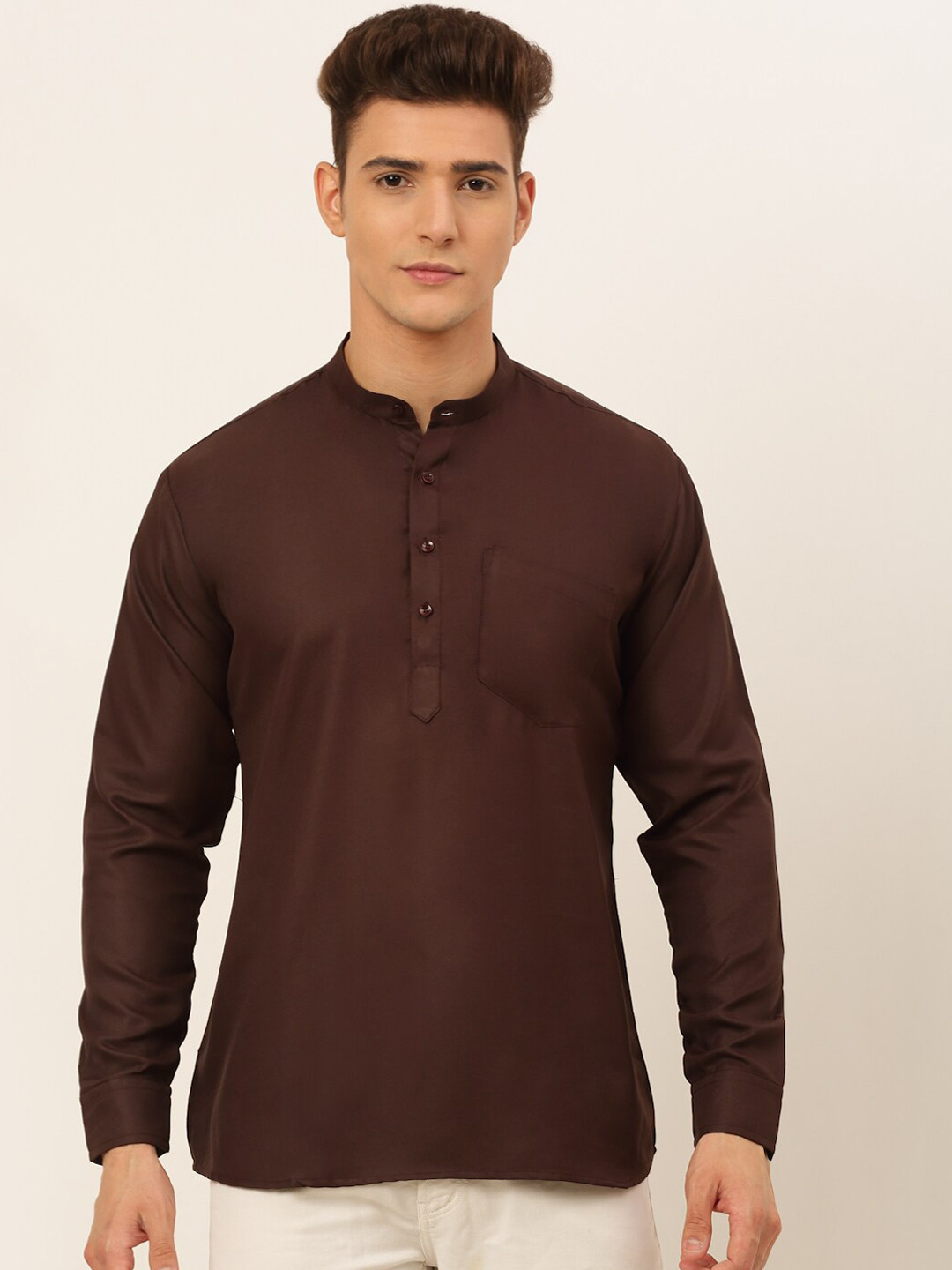 Buy Jompers Men Coffee Brown Solid Pure Cotton Kurta - Kurtas for Men 19582670 | Myntra
