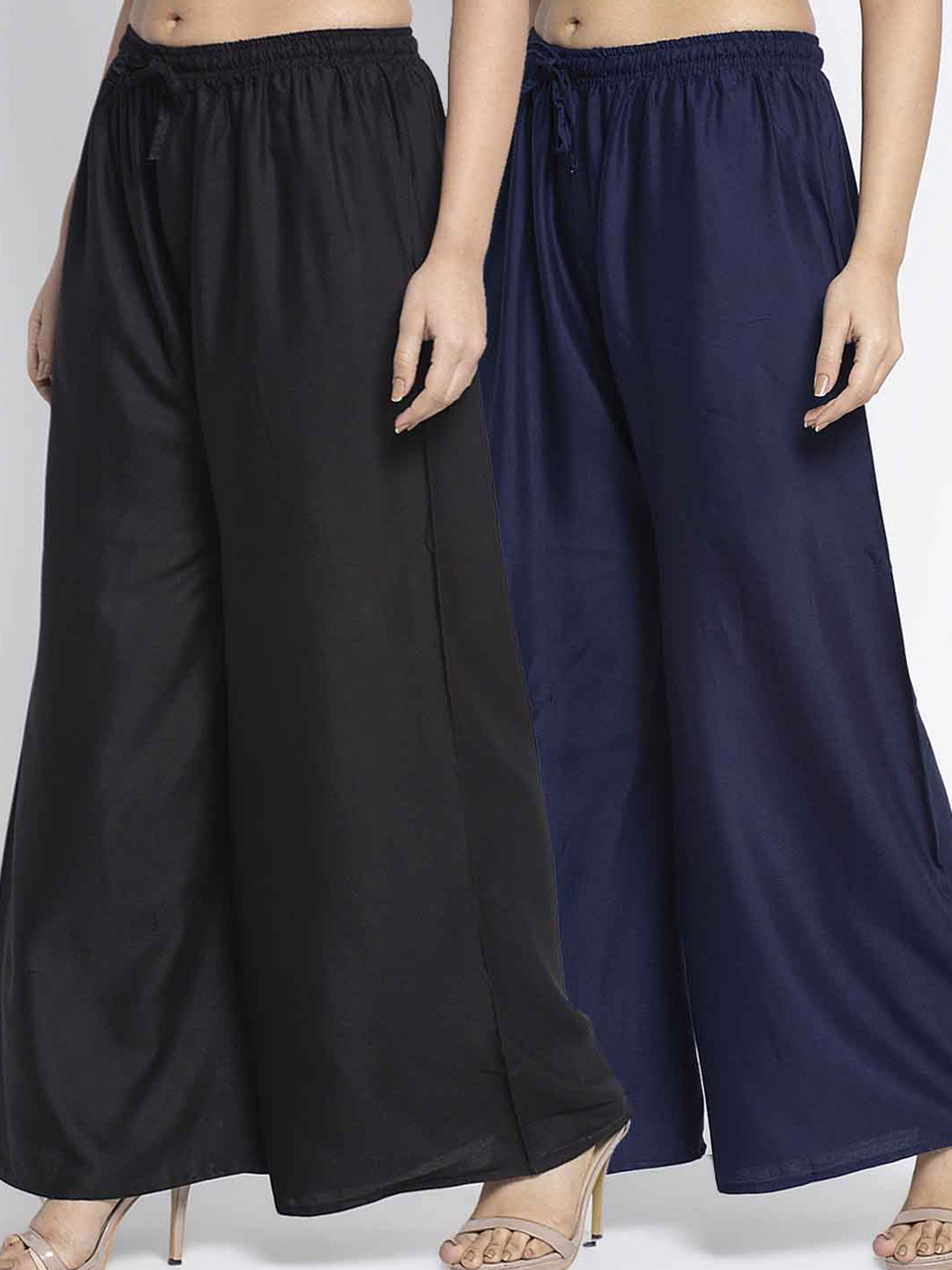 White & Navy Blue Solid Woolen Palazzo (Pack of 2) main image 1
