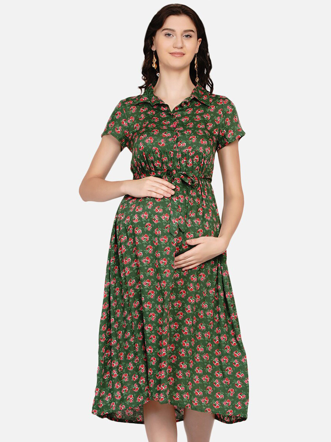 Buy Mine4Nine Women Green Floral Printed Maternity Dress Dresses for