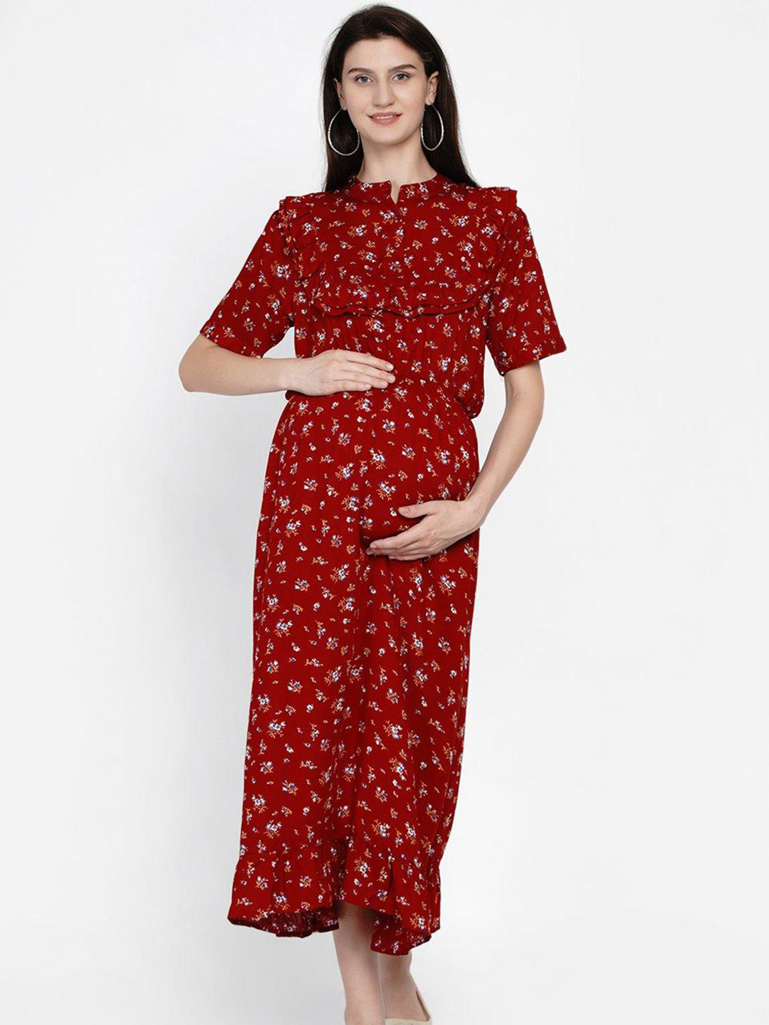 Buy Mine4Nine Women Maroon Floral Maternity Dress Dresses for Women