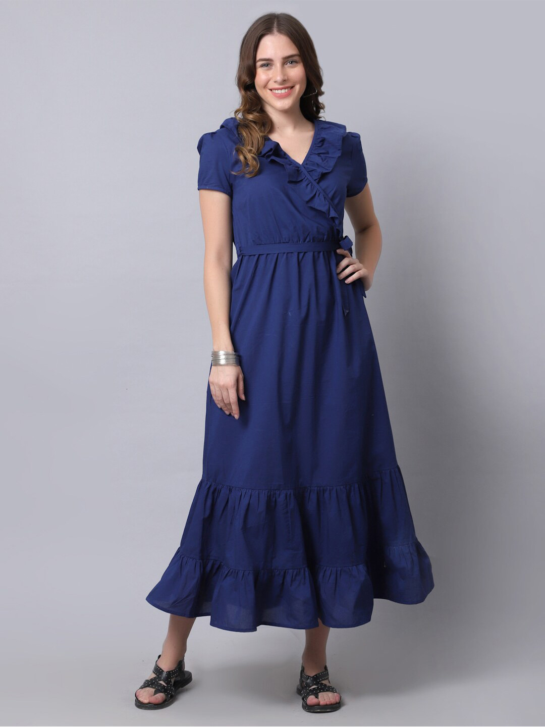 Buy KURTSY Women Navy Blue Cotton Maxi Midi Dress Dresses for Women