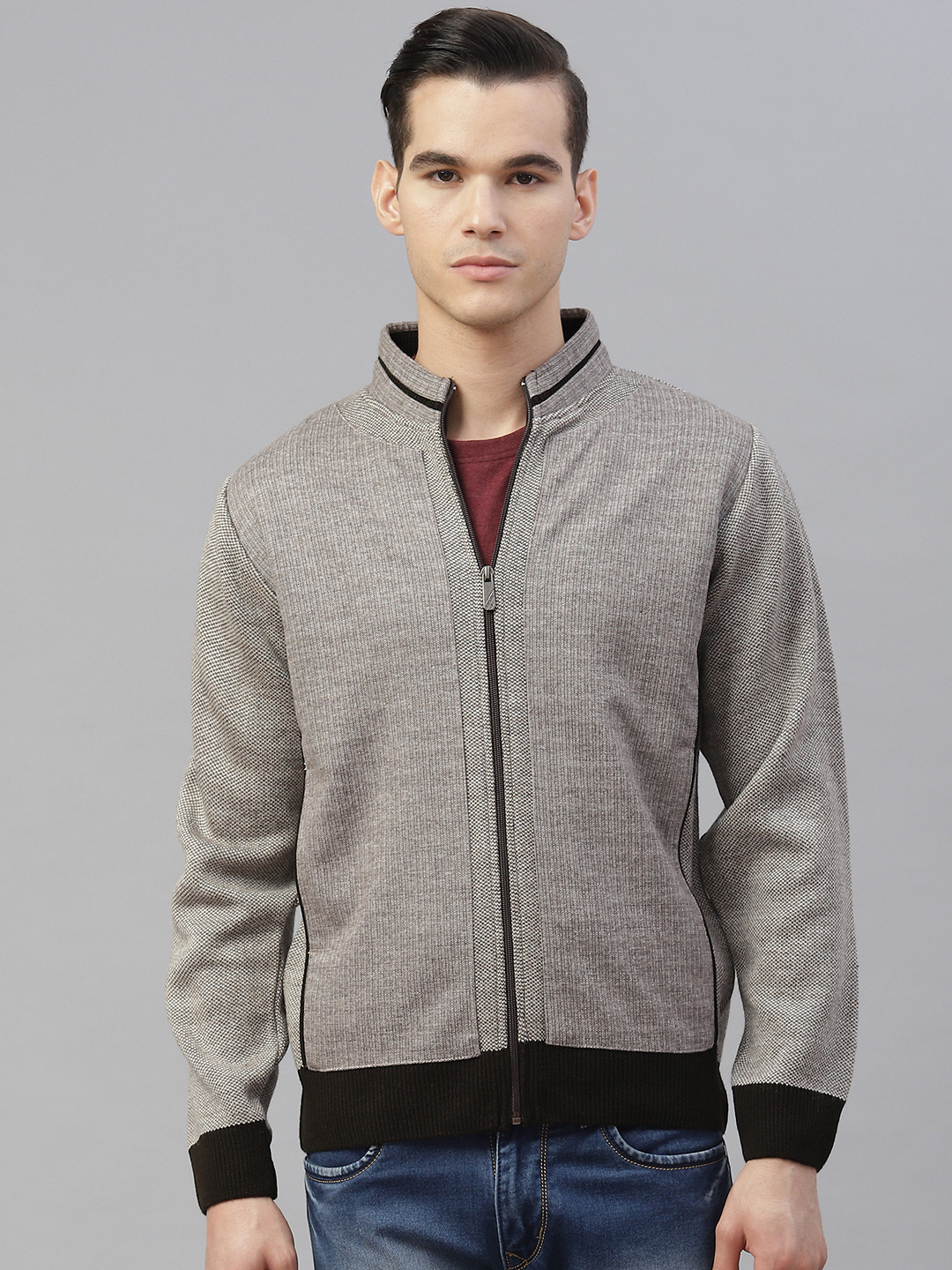 Buy Pierre Carlo Men Beige Jacket With Zip Detail Sweaters for Men