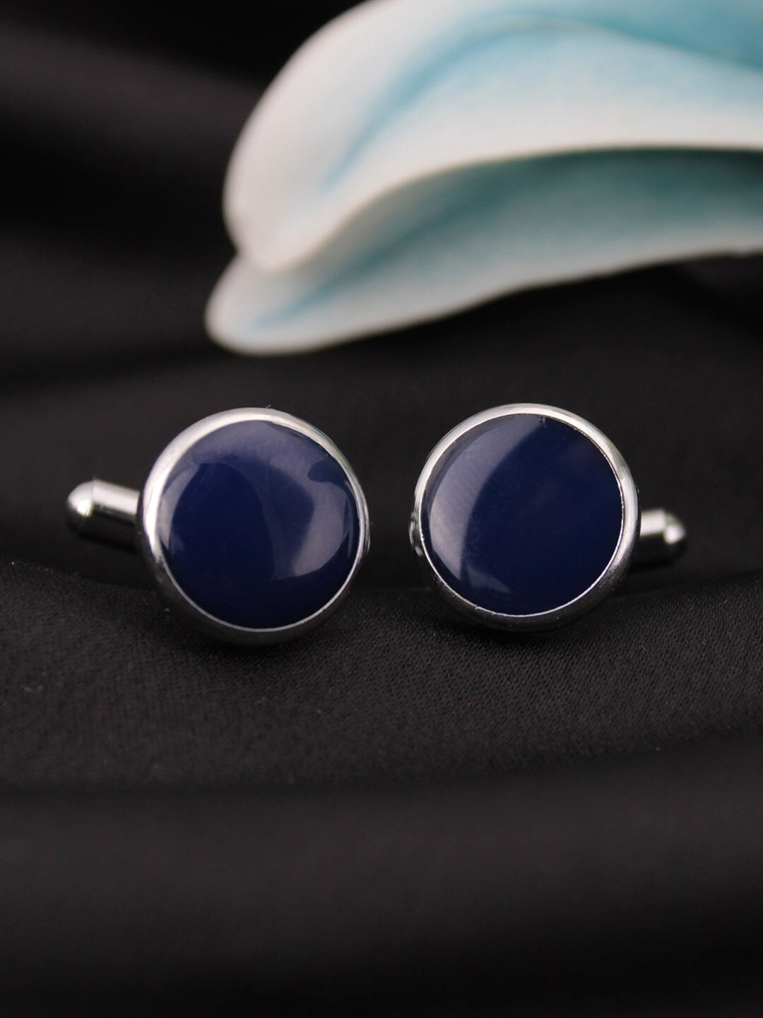 Buy Kavove Blue & Silver Toned Cufflink Cufflinks for Men 19592416