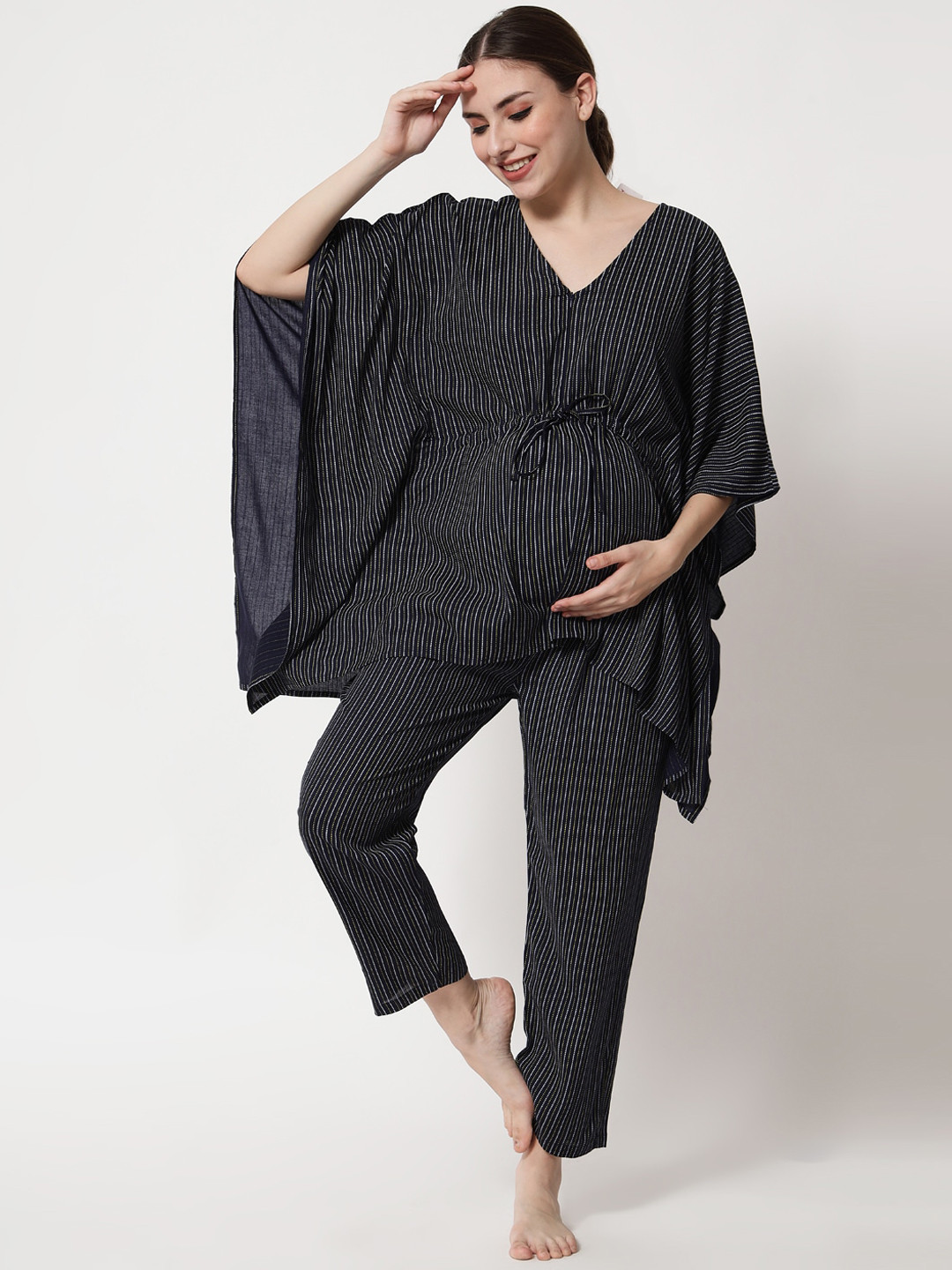 Buy Aujjessa Women Navy Blue Striped Maternity Night Suit Night Suits for Women 19592690 Myntra