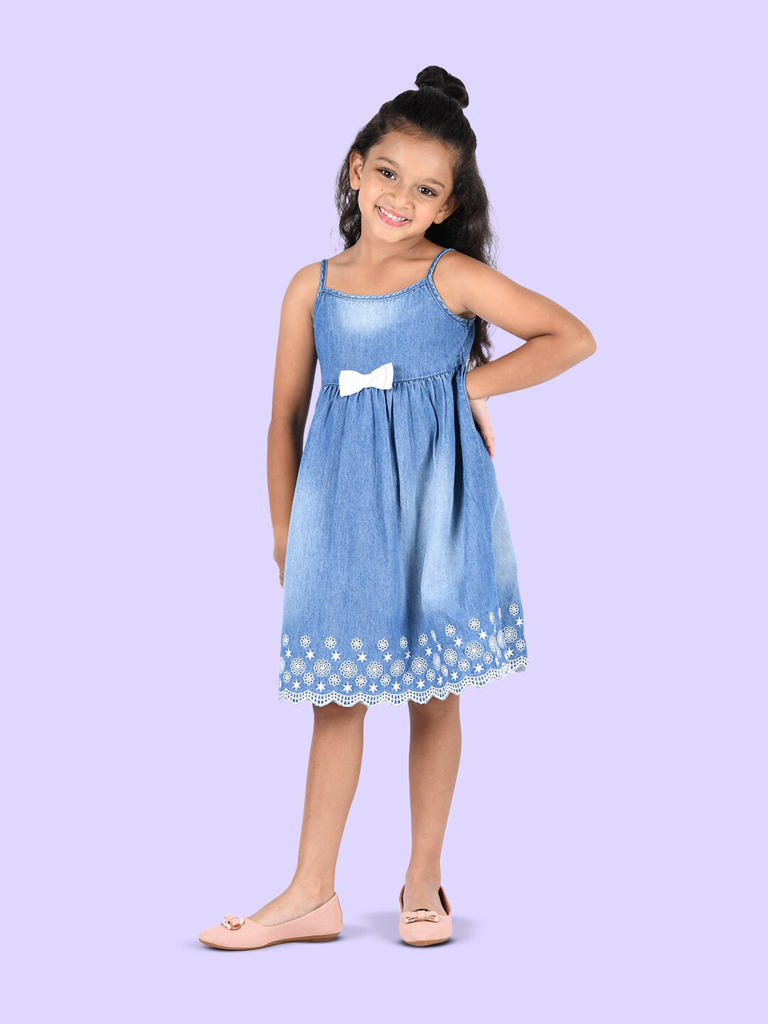 Buy Zalio Girls Blue Solid Denim Empire Dress Dresses for Girls