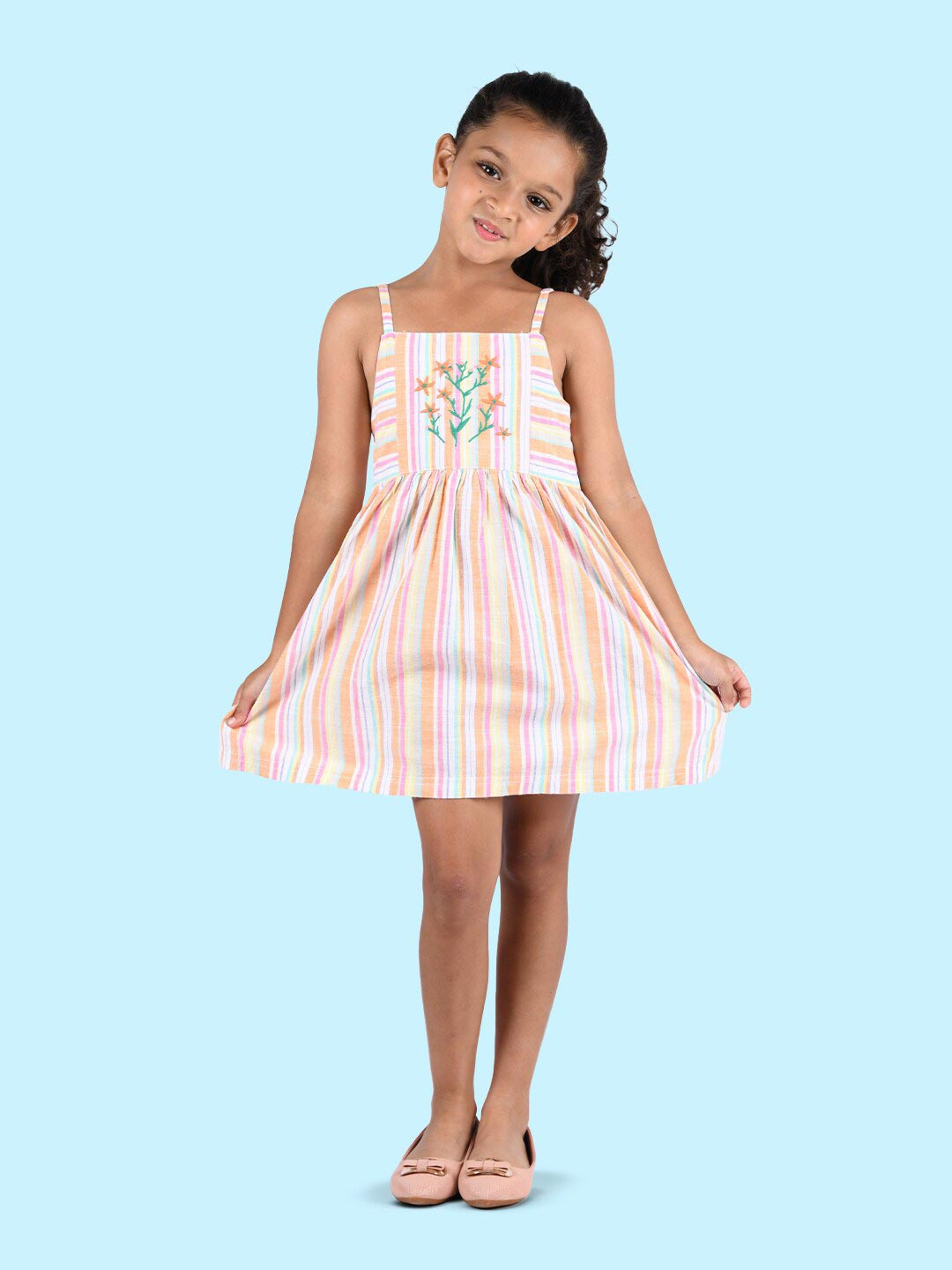 Buy Zalio Orange & Pink Striped Dress Dresses for Girls 19593132 Myntra