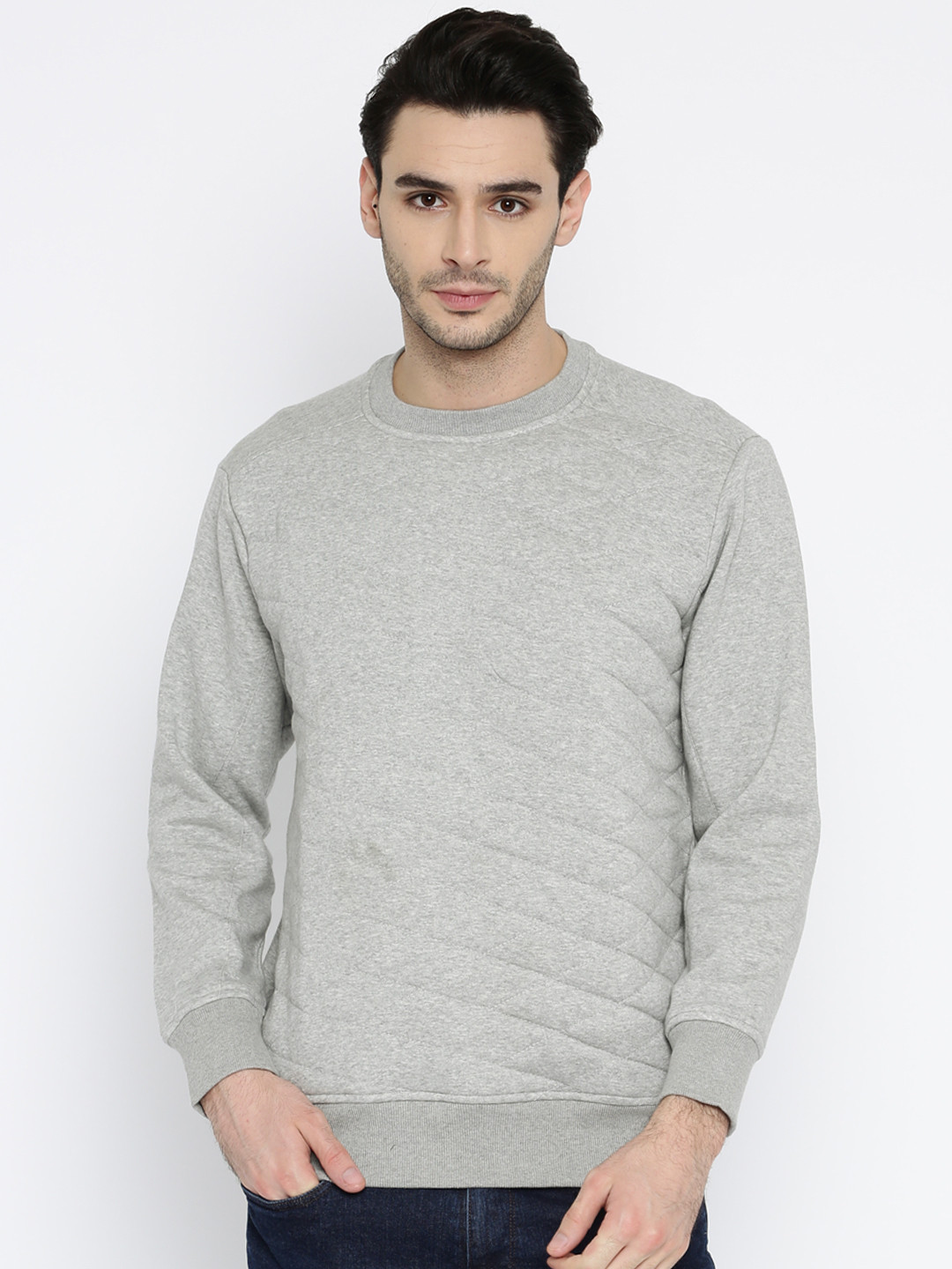 Buy RDSTR Men Grey Melange Solid Pullover Sweaters for Men 1959325