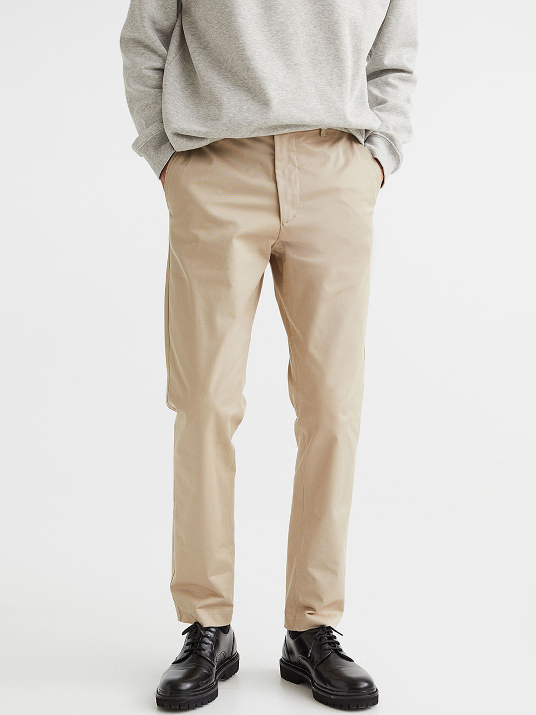 Buy H&M Men Beige Slim Fit Cotton Chinos Trousers for Men 19593824