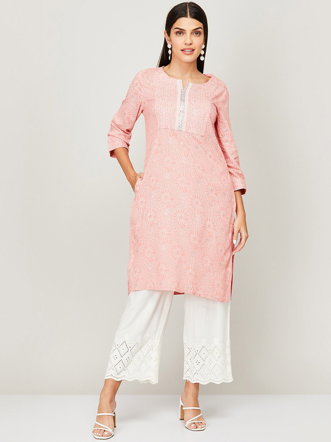 Pink Women Ethnic Motifs Embroidered Regular Thread Work Kurti with Sharara & With Dupatta