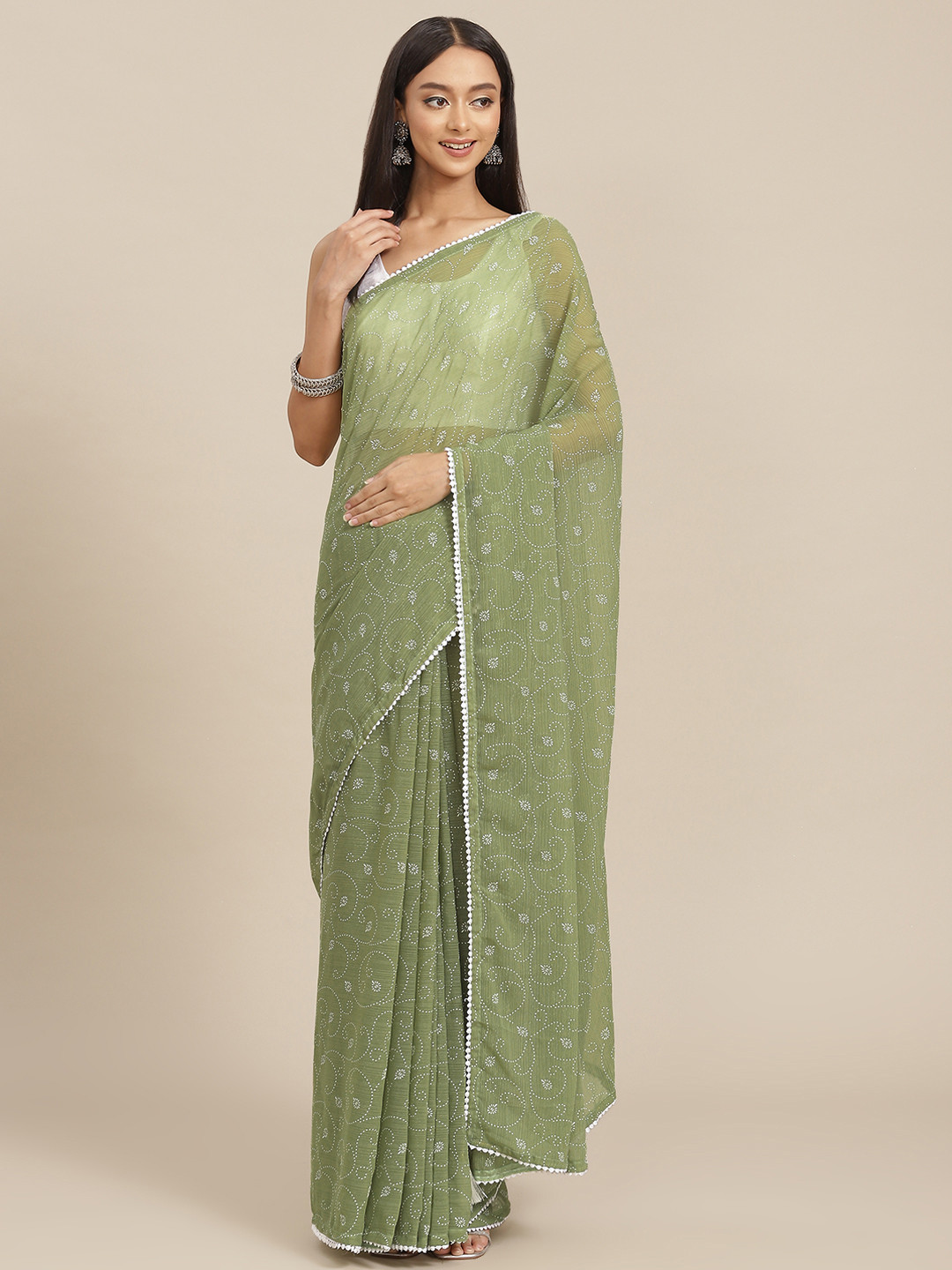 Buy TEREZA Olive Green Floral Pure Saree Sarees for Women